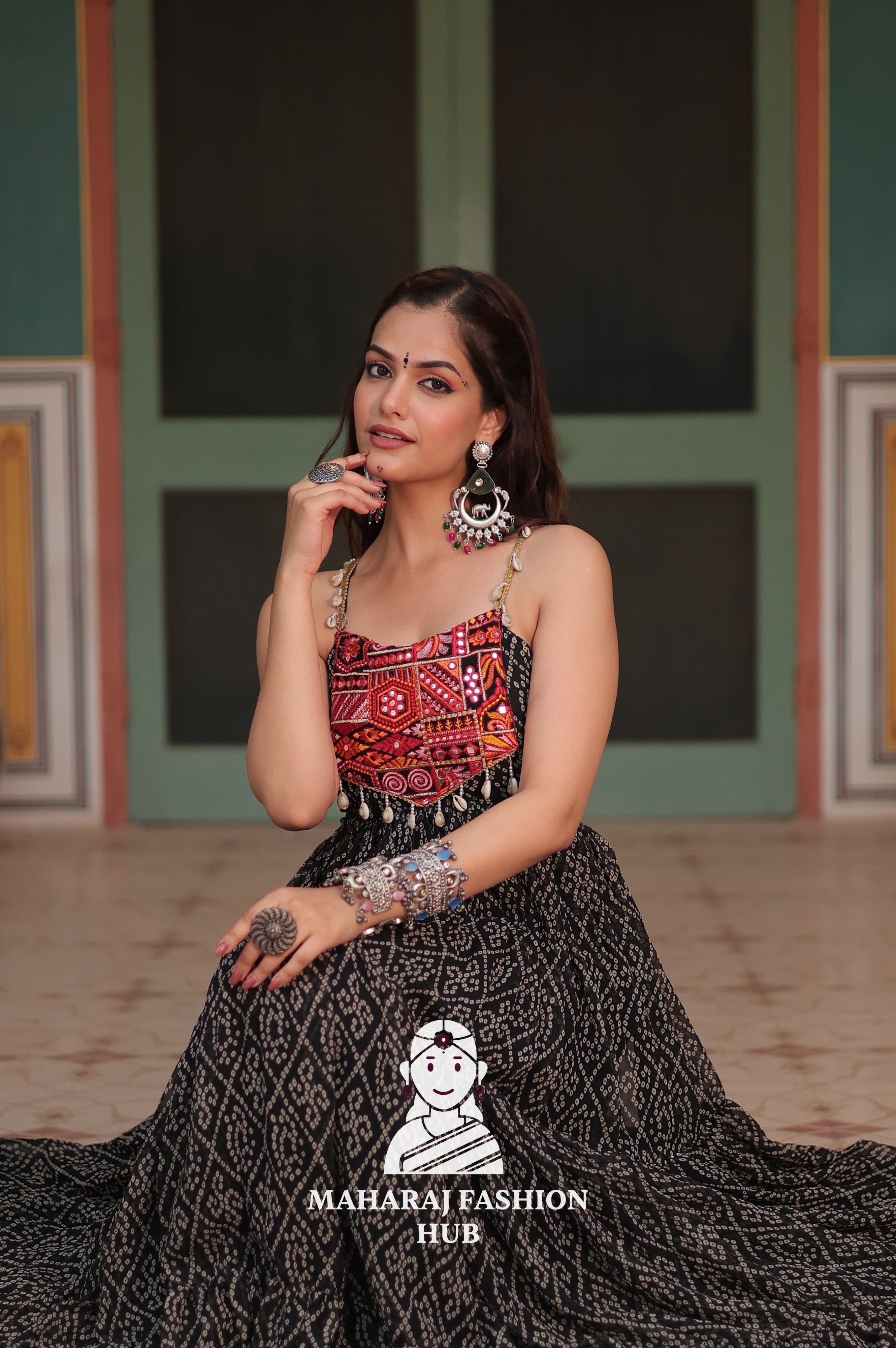 Bandhani Print Faux Georgette Ensemble with Cotton Lining