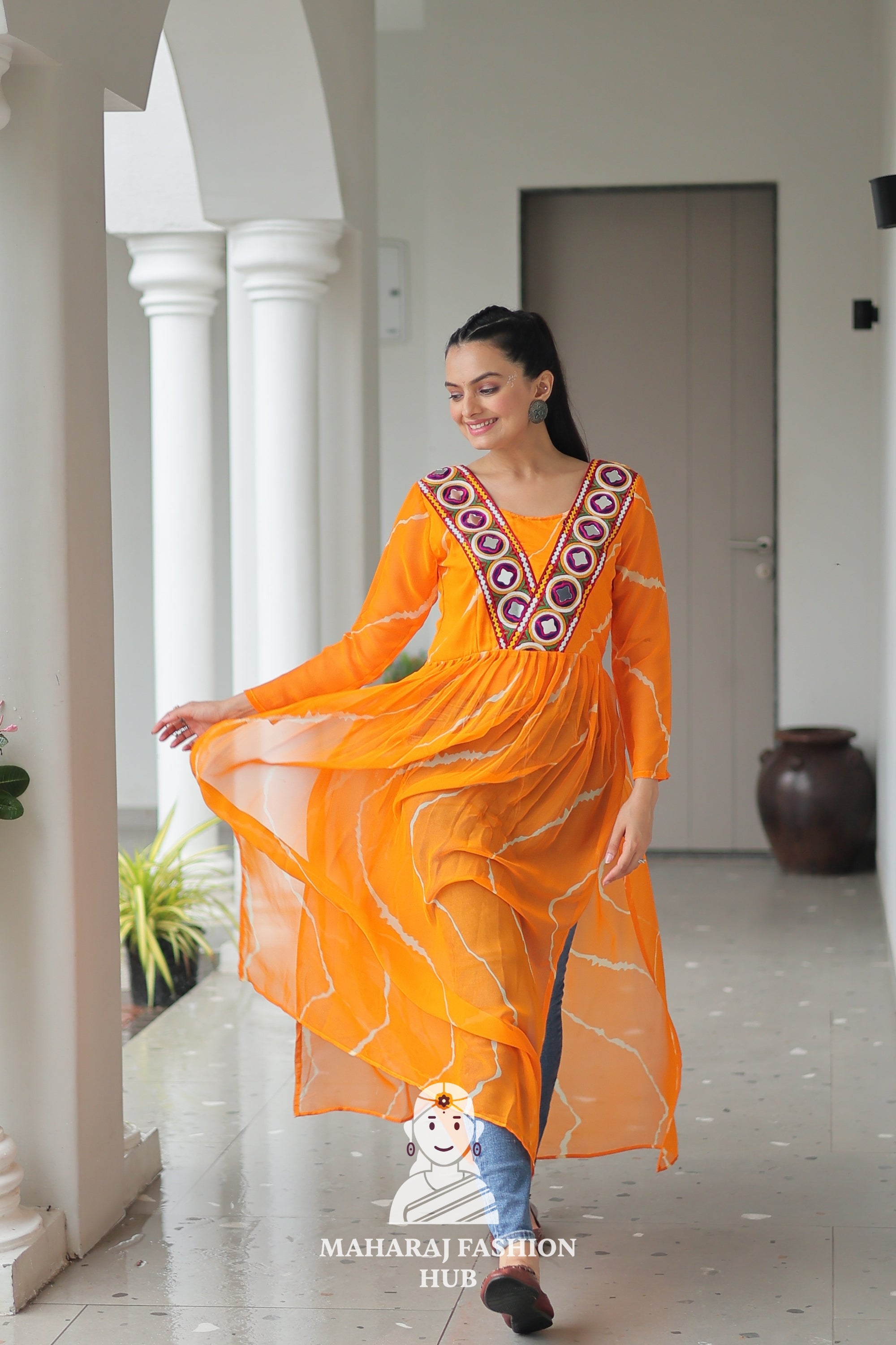 Navratri - Vibrant Leheriya Print Kutchi Patch Navratri Kurti Collection 🎨🌸