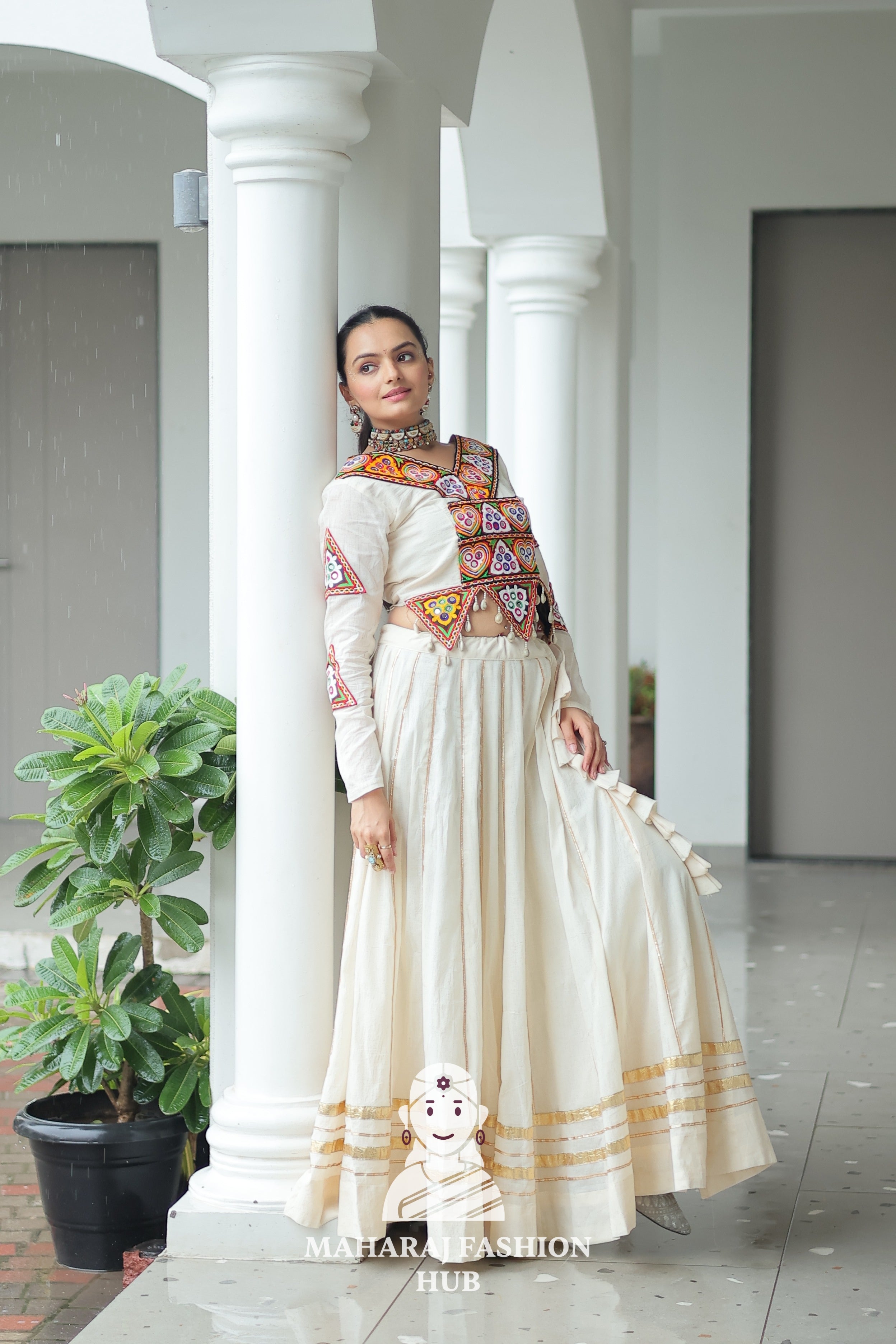 🌸 Traditional Navratri Elegance: Kora Cotton Chaniya Choli 🌸
