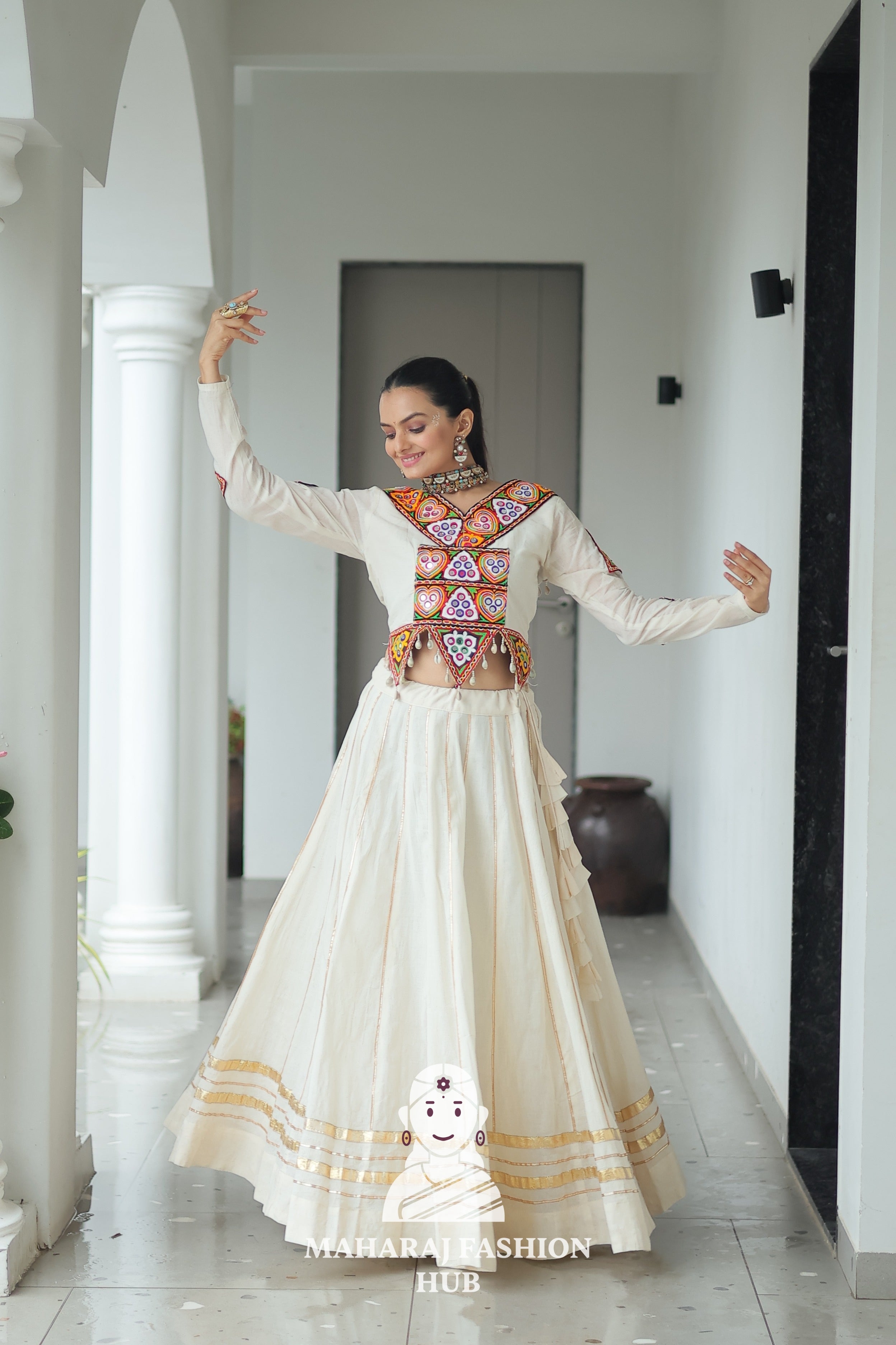 🌸 Traditional Navratri Elegance: Kora Cotton Chaniya Choli 🌸
