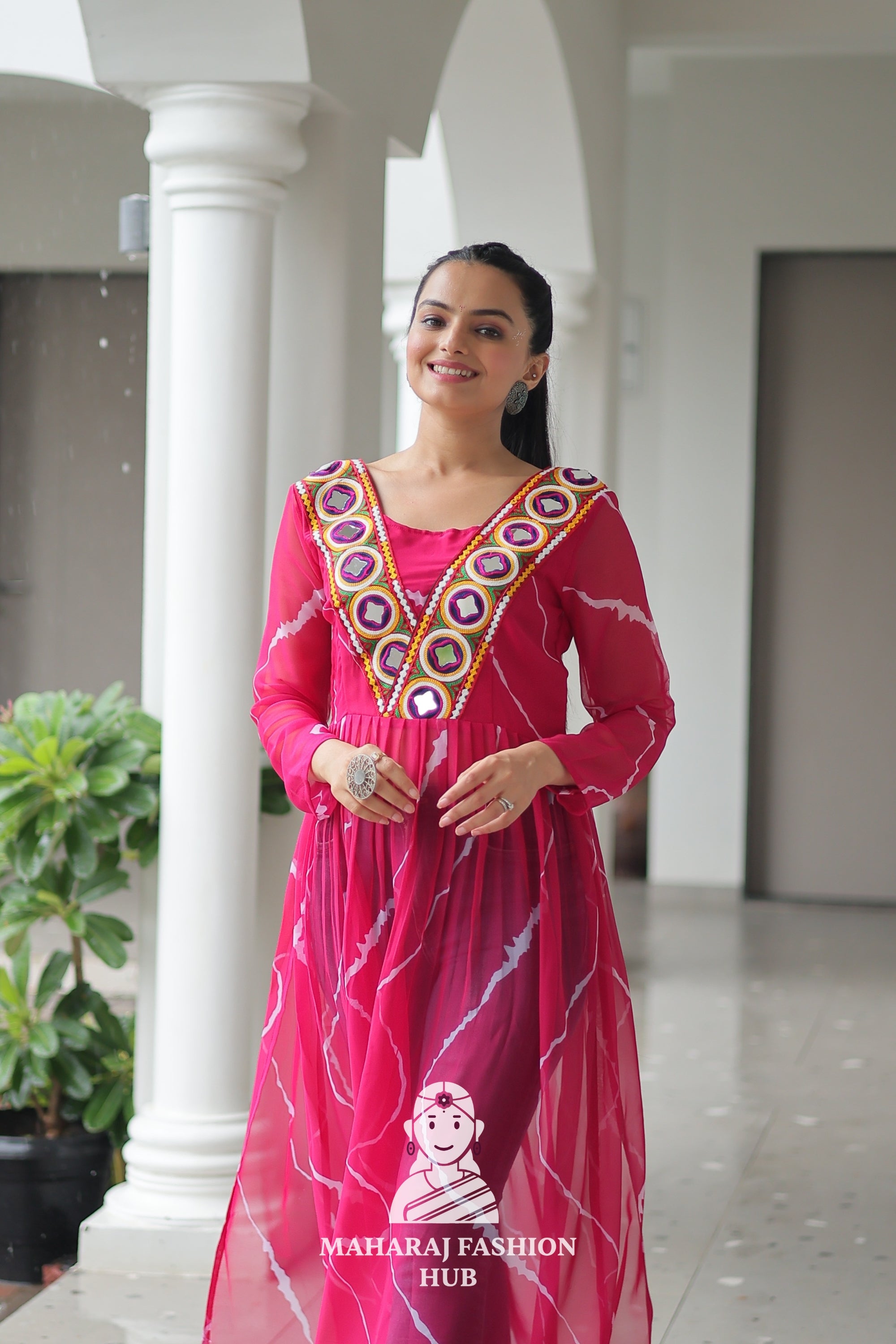 Navratri - Premium Faux Georgette Leheriya Kutchi Patchwork Navratri Kurti 🎶💃