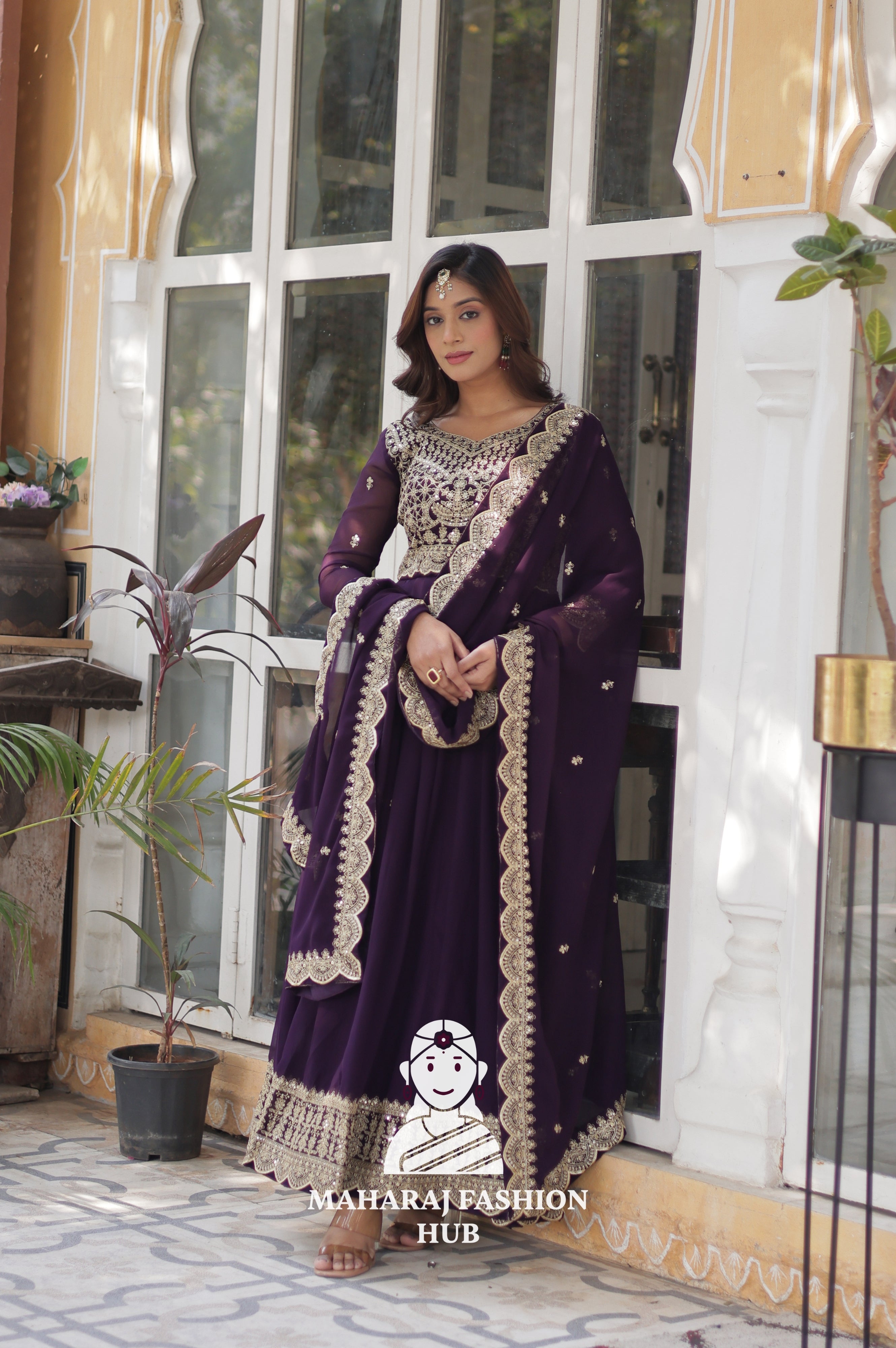 🌸 Designer Gown in Faux Blooming with Heavy Work & Stylish Dupatta - Combo Offer Gown