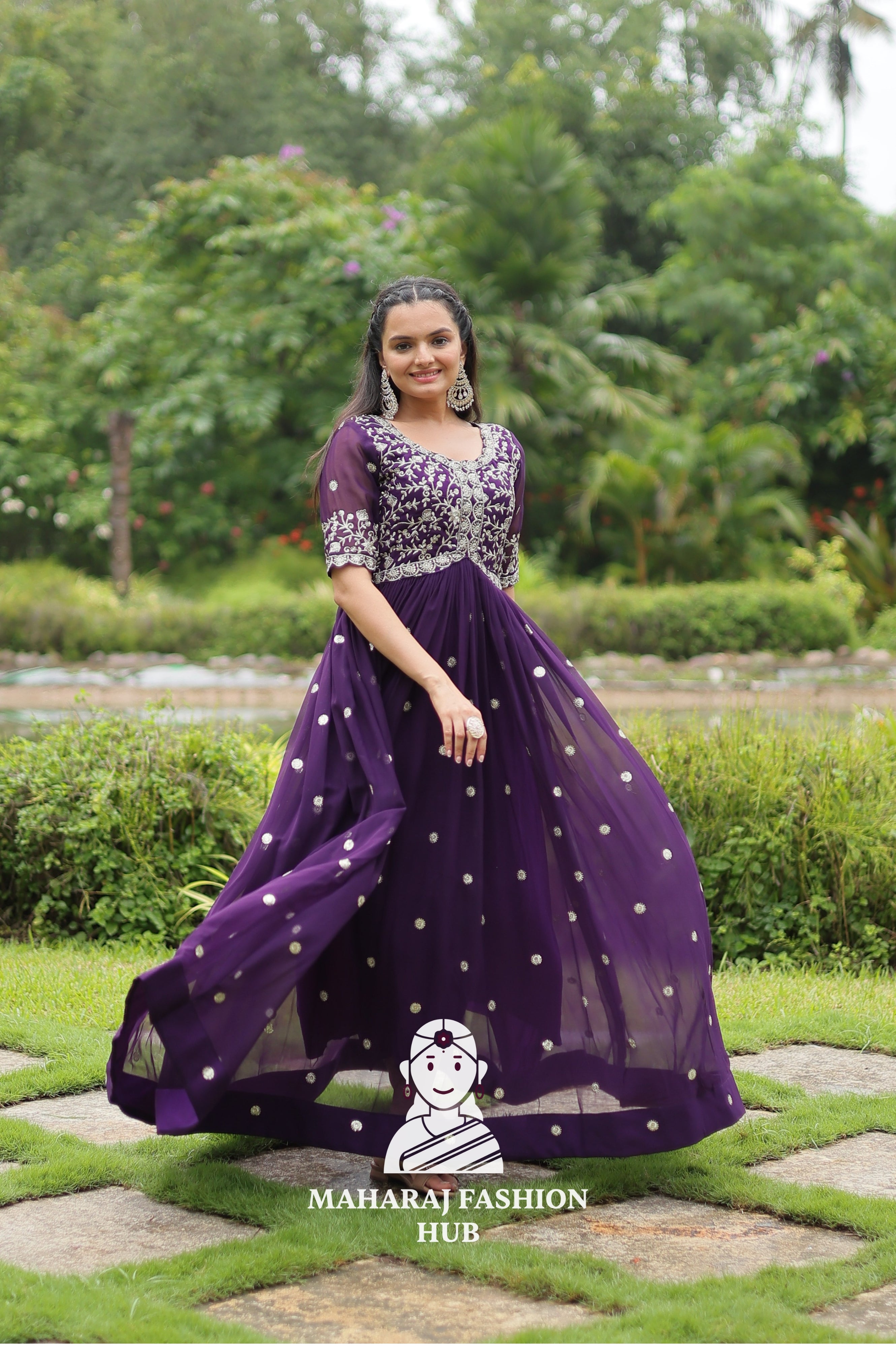 🎀 Party-Ready Gown in Zari Embroidery - Special Designer Gown