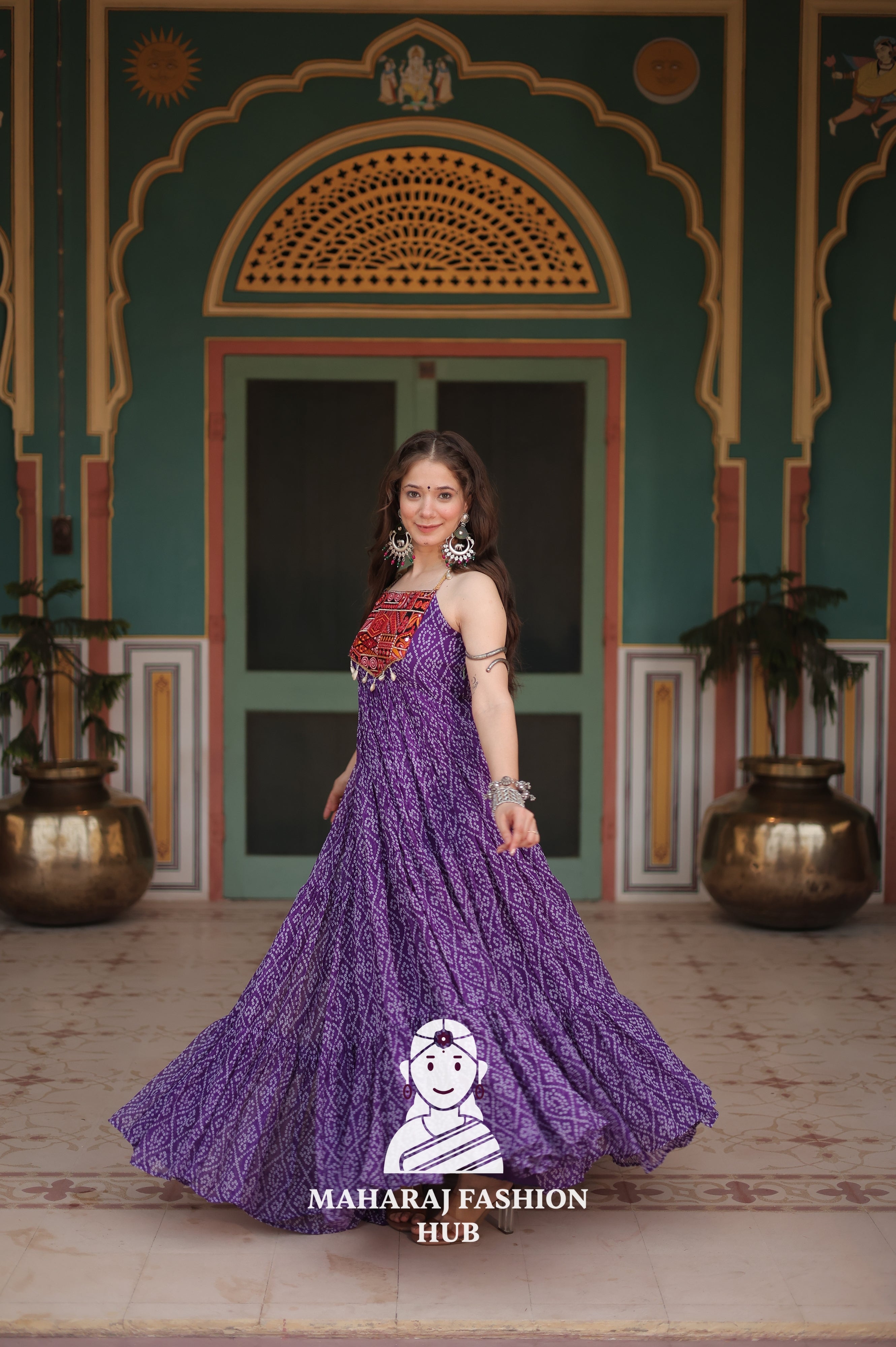 Bandhani Print Faux Georgette Ensemble with Cotton Lining