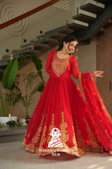 🌸 Classic Round Neck Ethnic Gown with Sequins Embroidery - Special Designer Gown