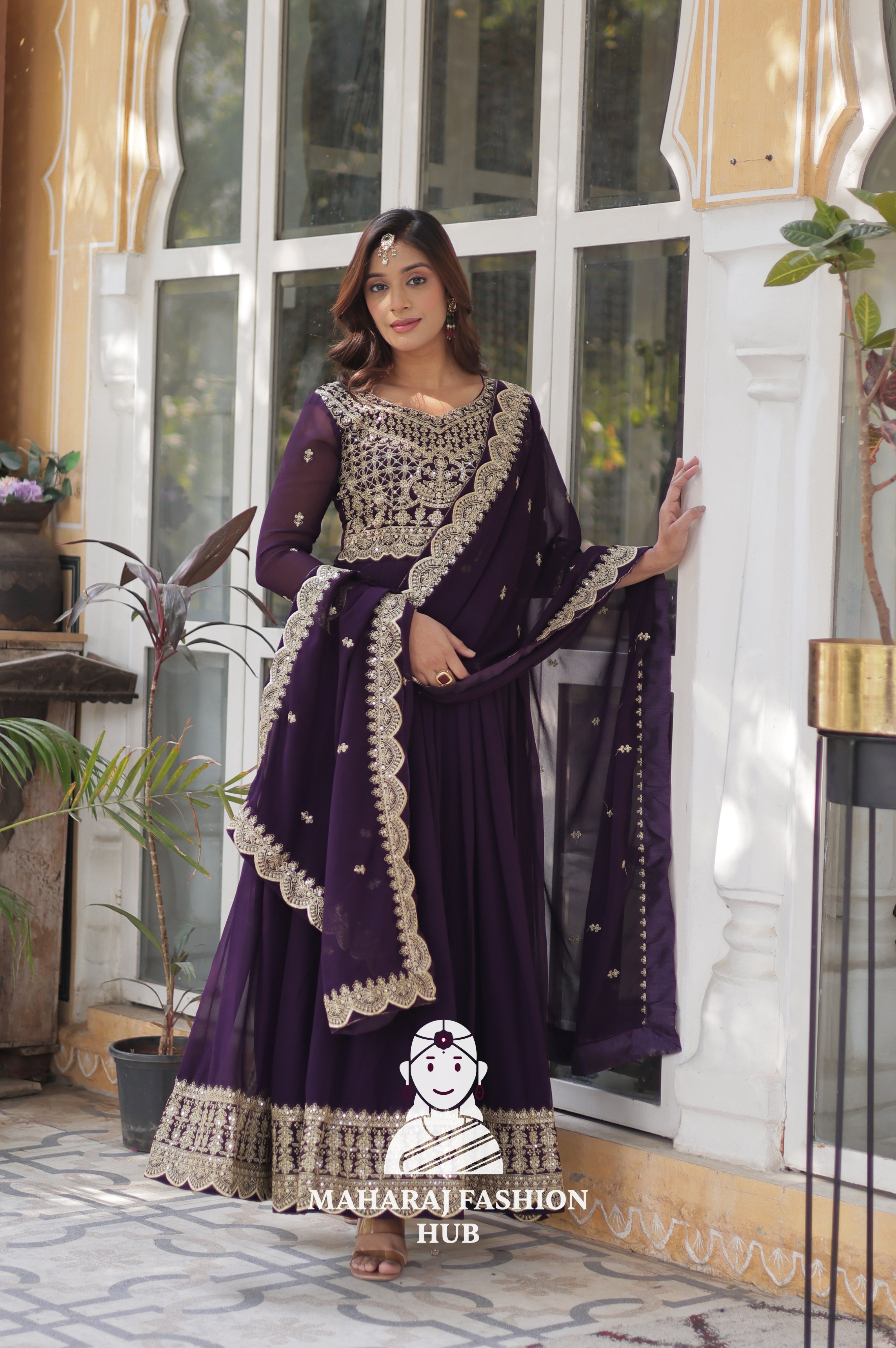🌸 Designer Gown in Faux Blooming with Heavy Work & Stylish Dupatta - Combo Offer Gown