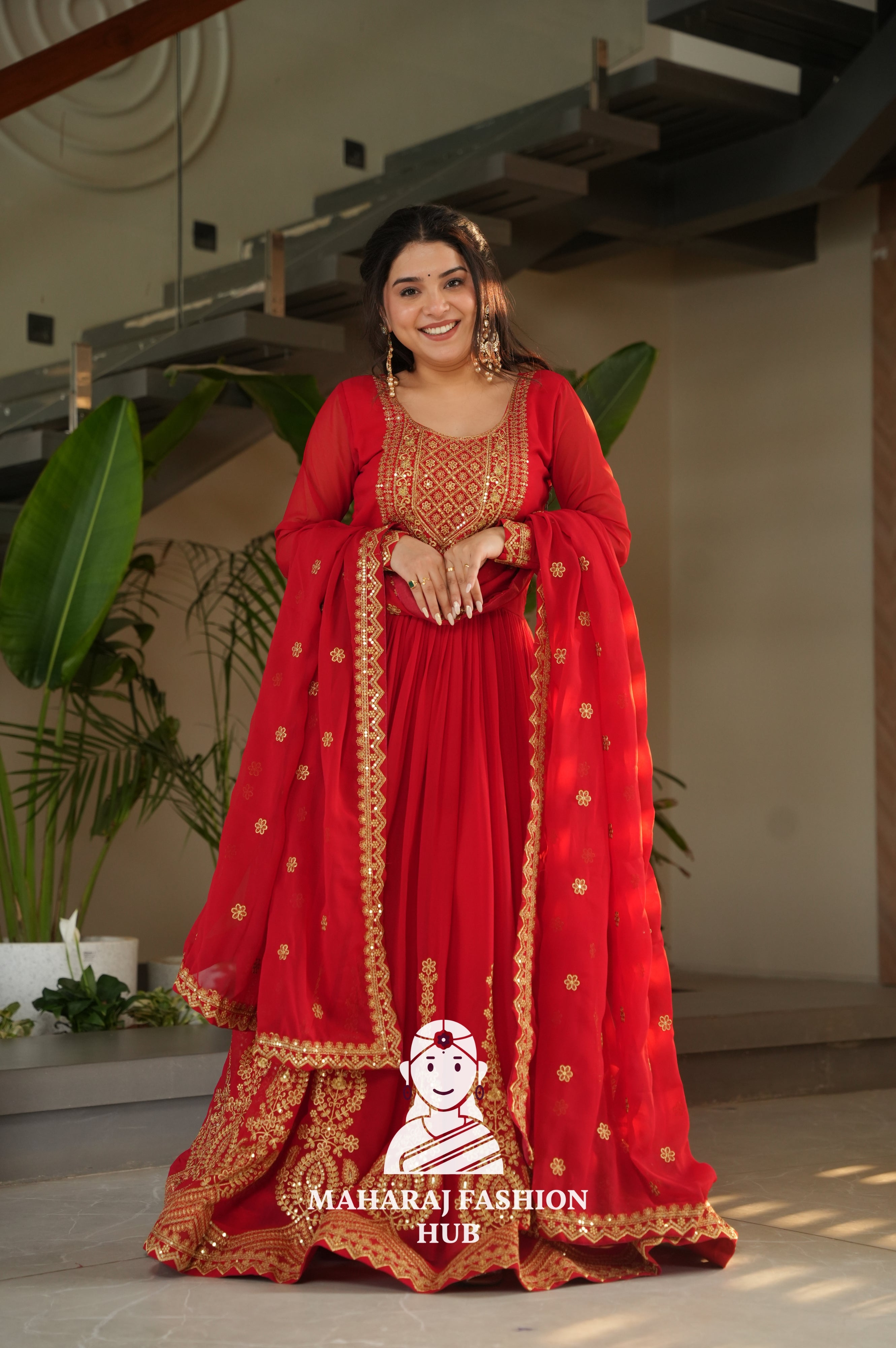 🌟 Traditional Glamour with Modern Comfort in Faux Blooming Gown - Special Designer Gown