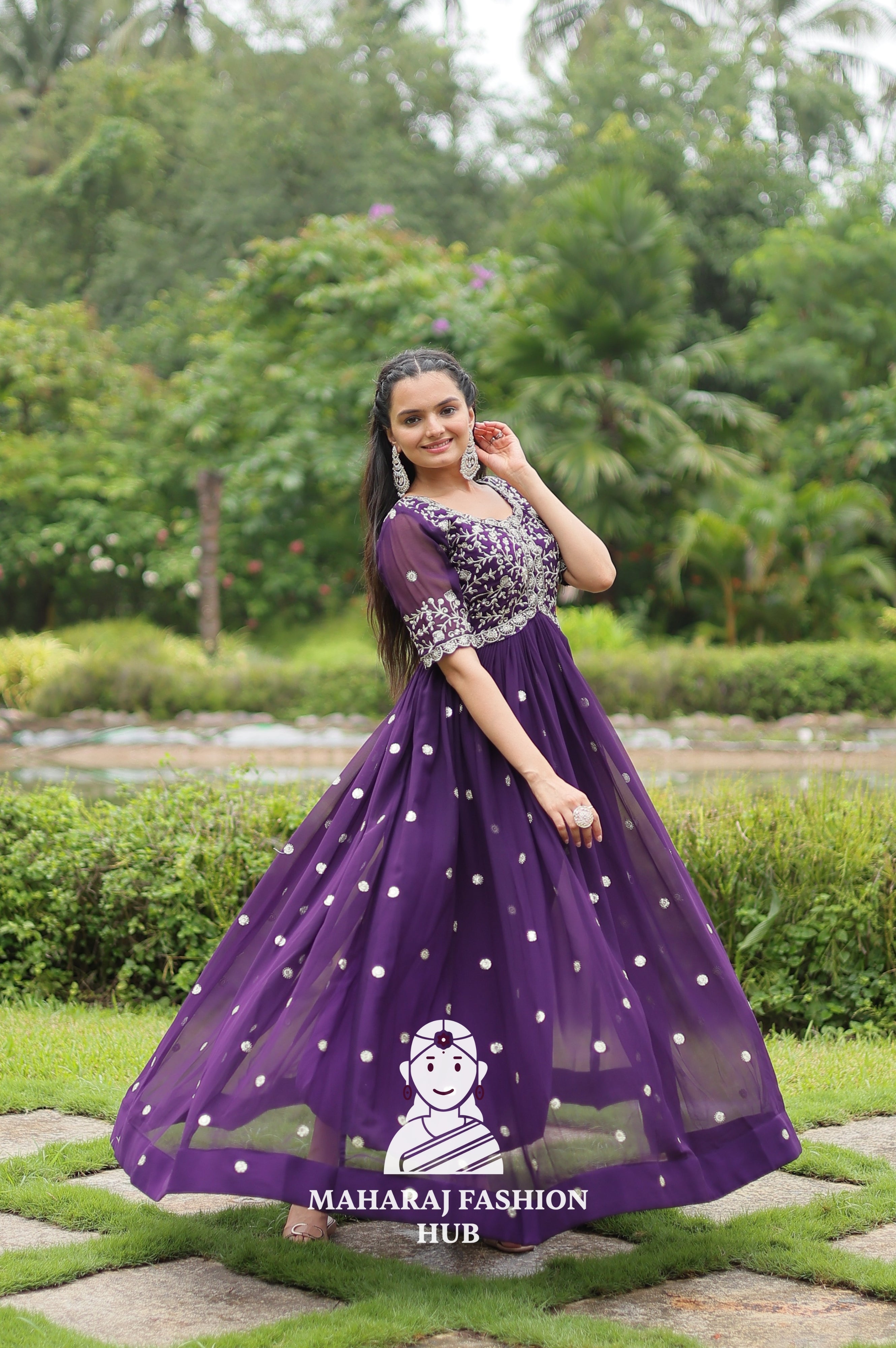 🎀 Party-Ready Gown in Zari Embroidery - Special Designer Gown