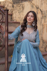 💫 Designer Gown in Star Georgette with Pan Neck & Full Embroidery - Special Designer Gown