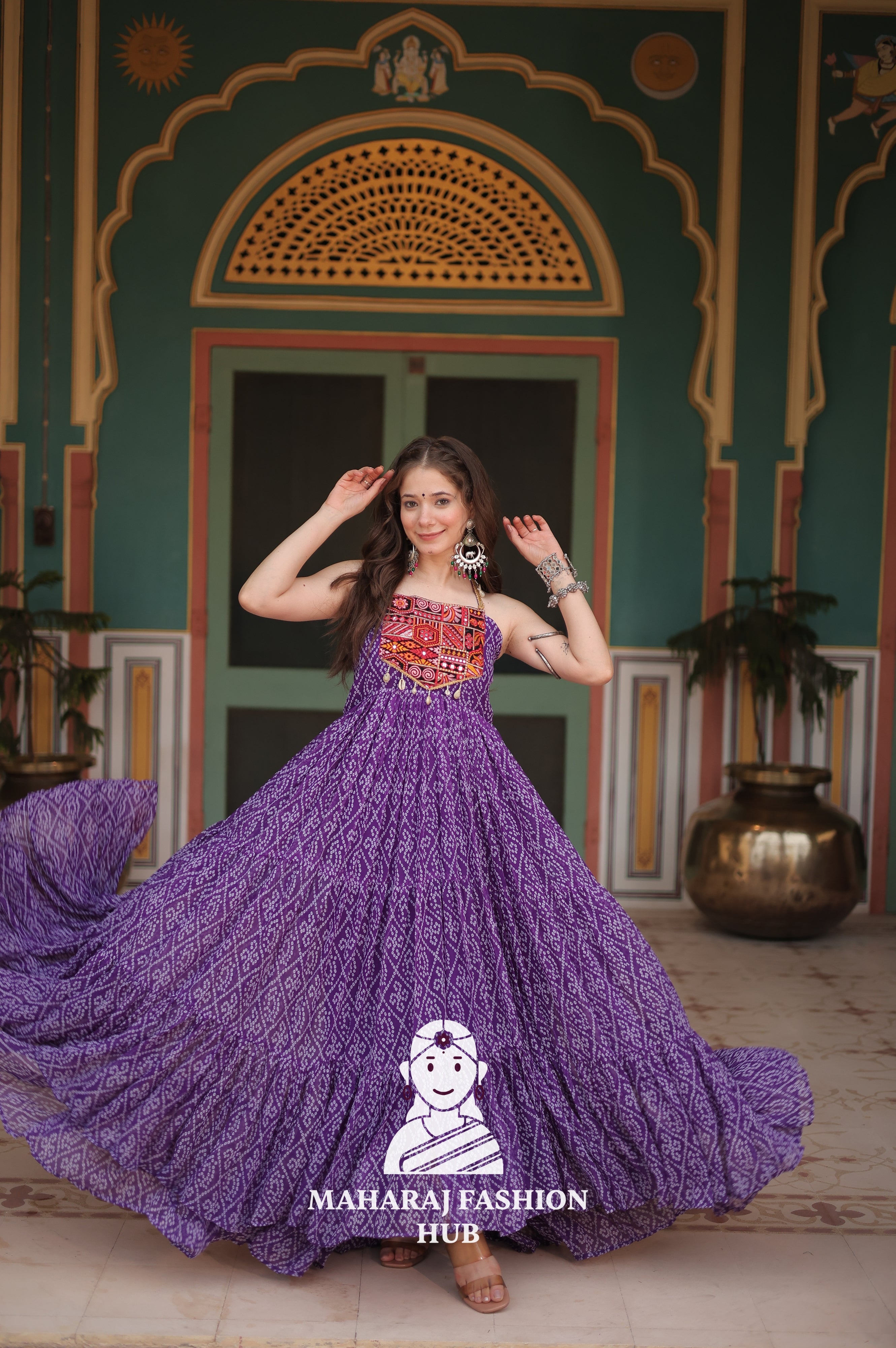 Bandhani Print Faux Georgette Ensemble with Cotton Lining