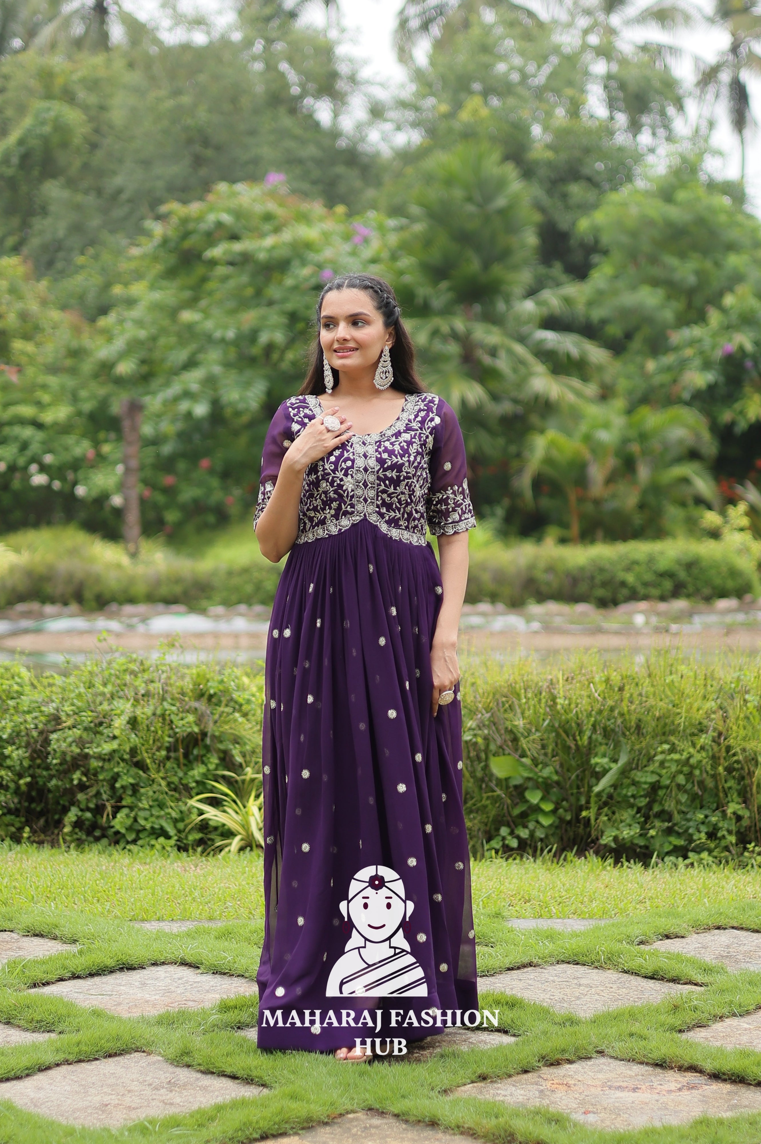 🎀 Party-Ready Gown in Zari Embroidery - Special Designer Gown