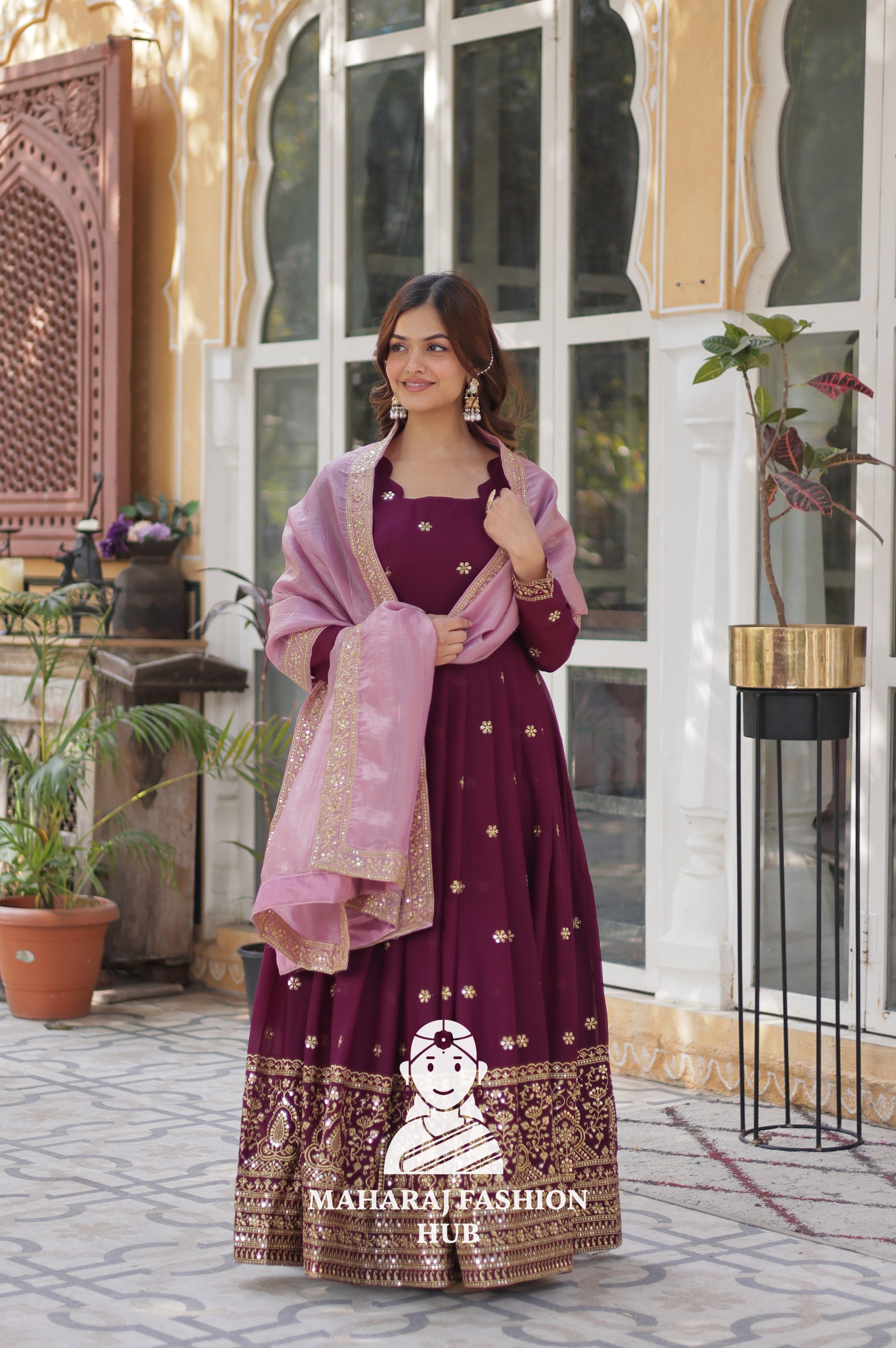 🧵 Full-Sleeve Gown in Star Georgette with Fancy Finish - Special Designer Gown