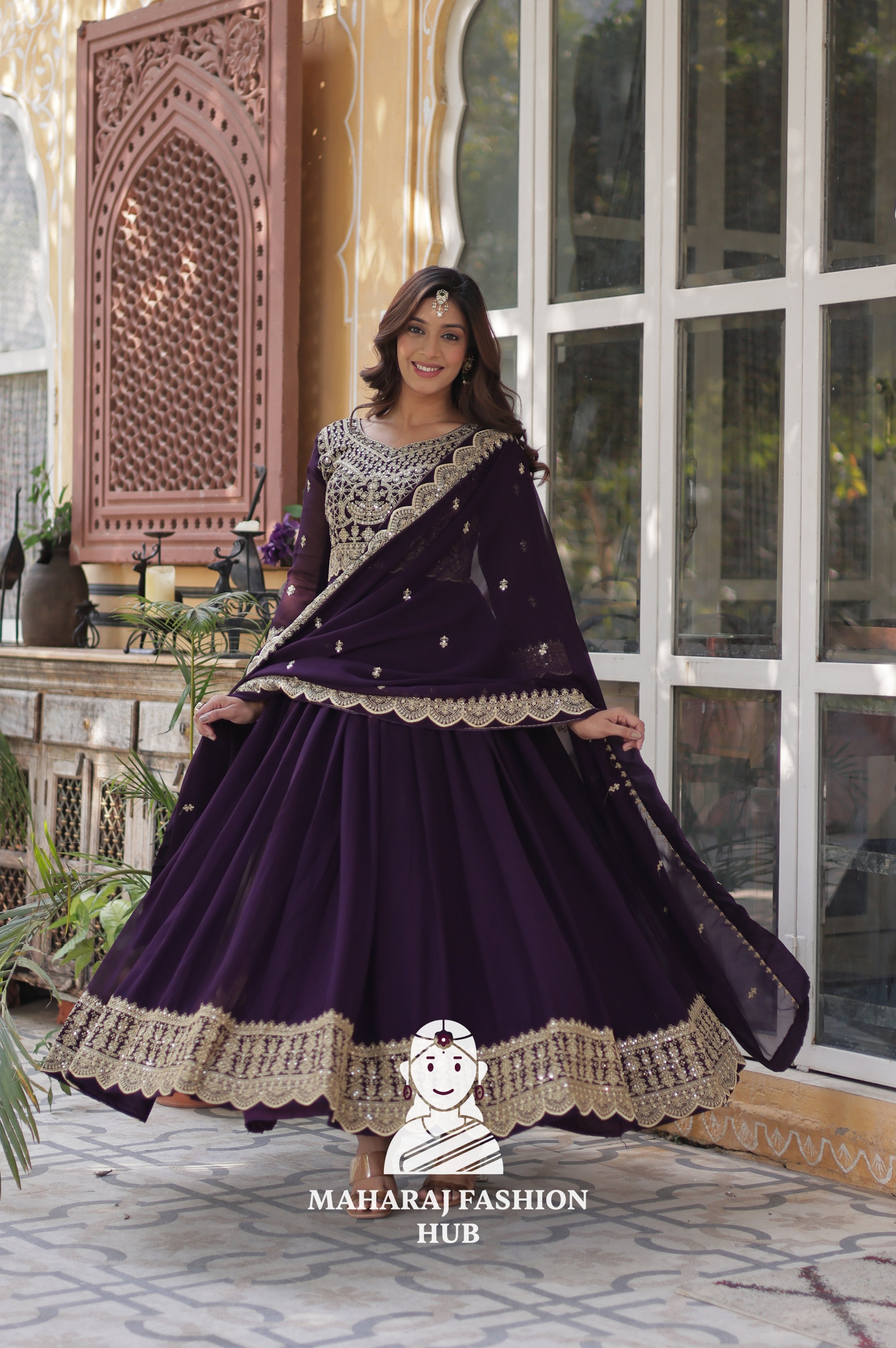 🌸 Designer Gown in Faux Blooming with Heavy Work & Stylish Dupatta - Combo Offer Gown