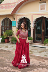 Beautiful Embroidered Faux Blooming Gown with Cotton Lining