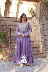 🧵 Star Georgette Gown with Heavy Work & 5 M Flair Grandeur - Special Designer Gown