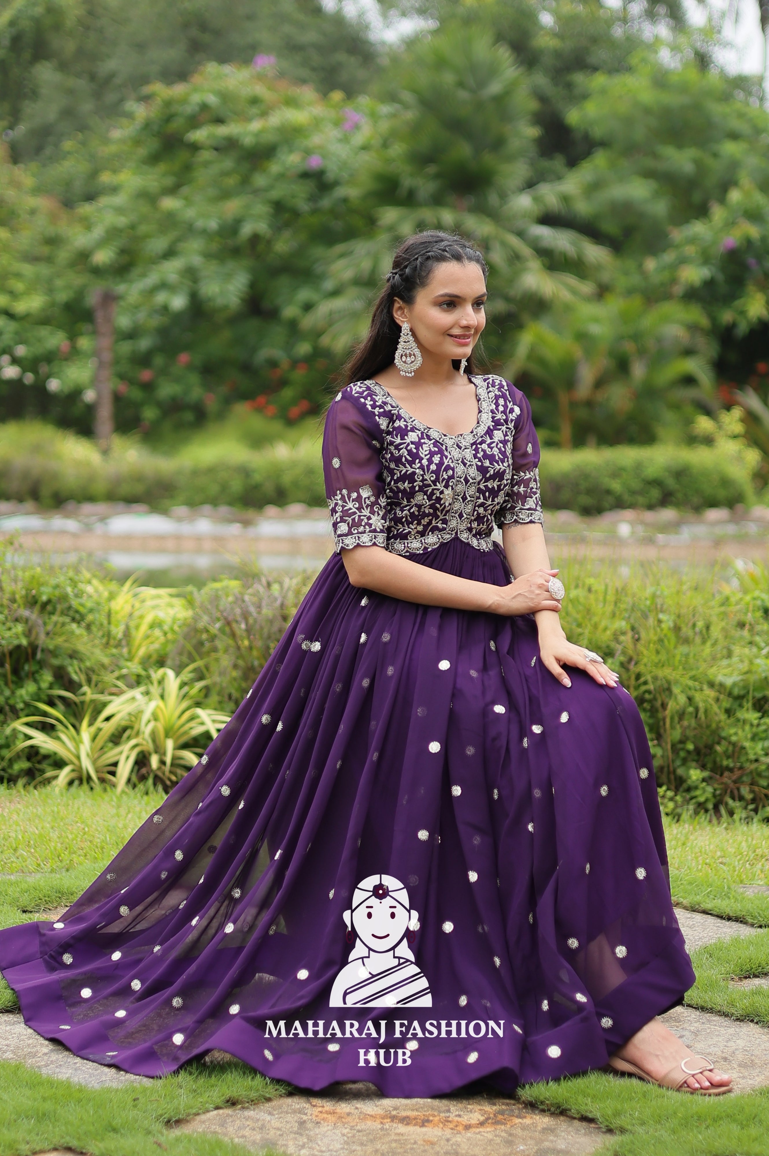🎀 Party-Ready Gown in Zari Embroidery - Special Designer Gown