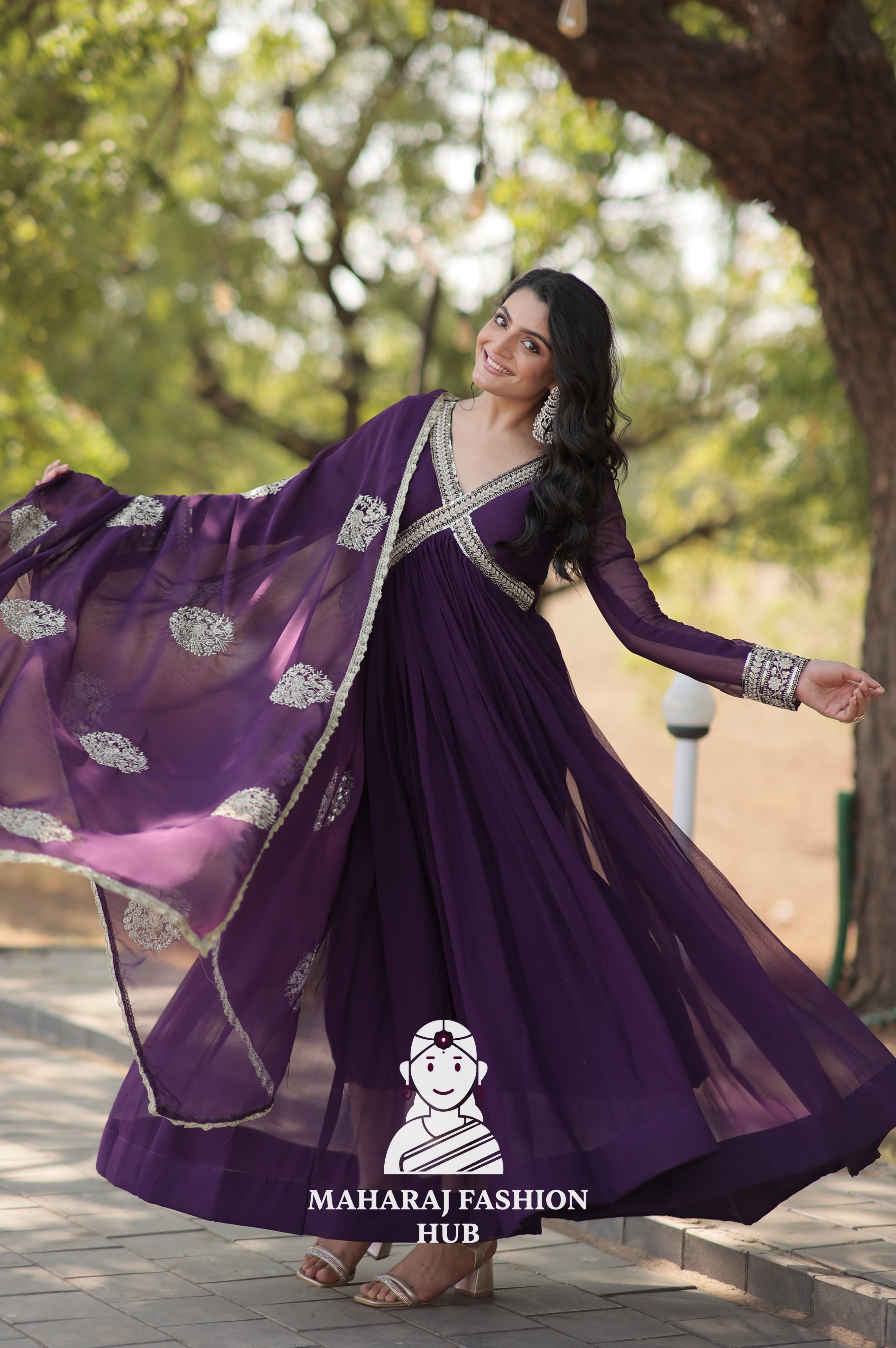 Stunning Fabric Craft with Sequins Embroidered Dupatta - Special Designer Gown