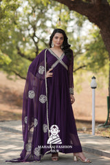 Stunning Fabric Craft with Sequins Embroidered Dupatta - Special Designer Gown