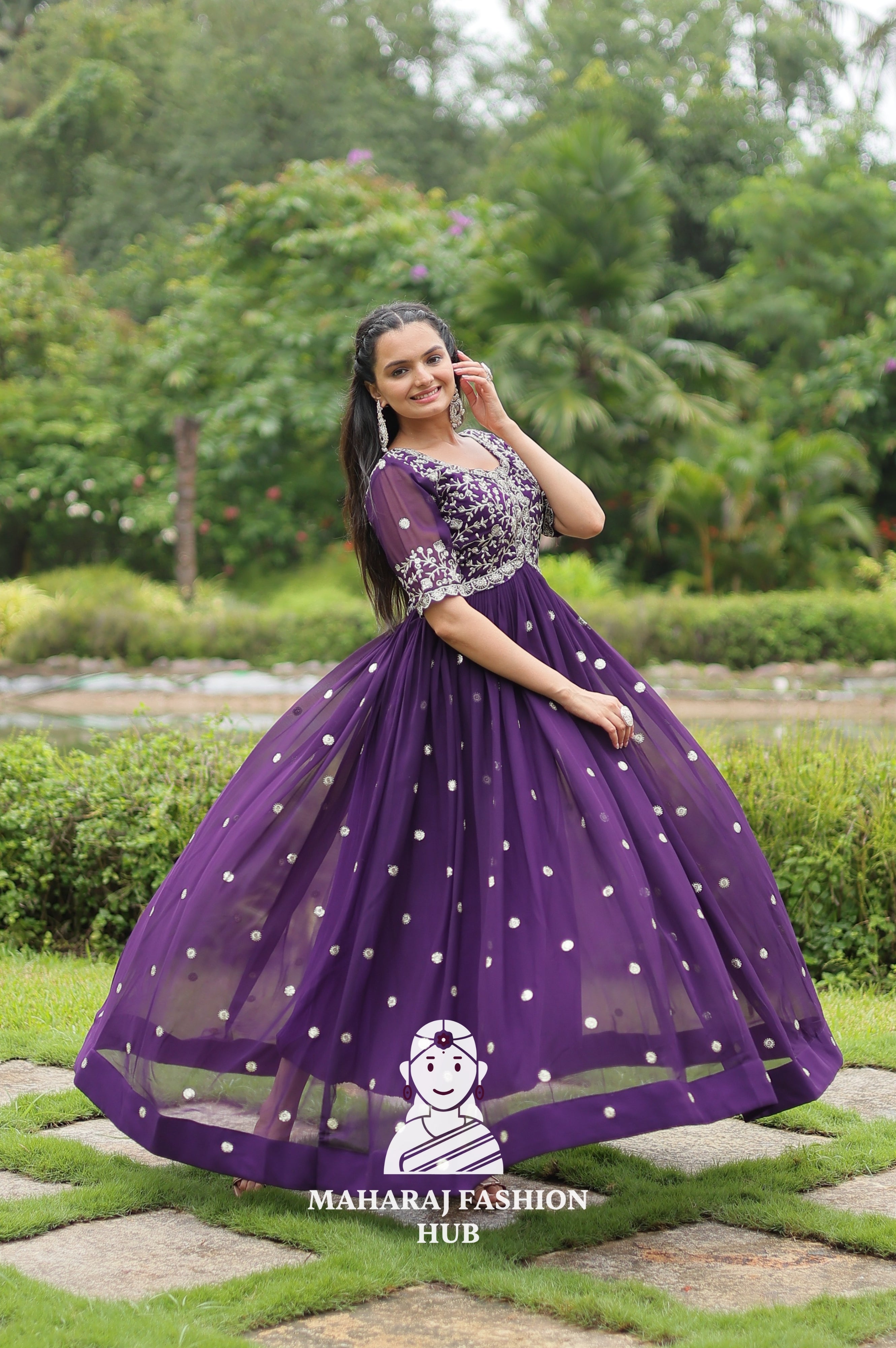 🎀 Party-Ready Gown in Zari Embroidery - Special Designer Gown