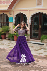 Designer Faux Blooming Gown with Zari Sequins Detailing