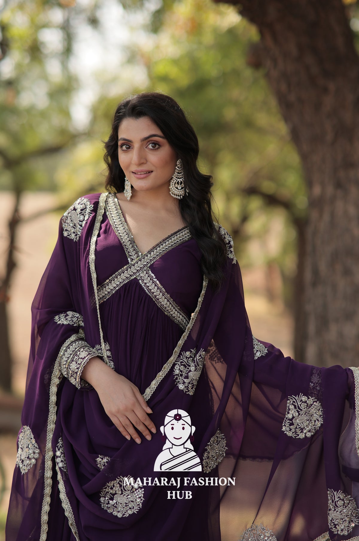 Stunning Fabric Craft with Sequins Embroidered Dupatta - Special Designer Gown