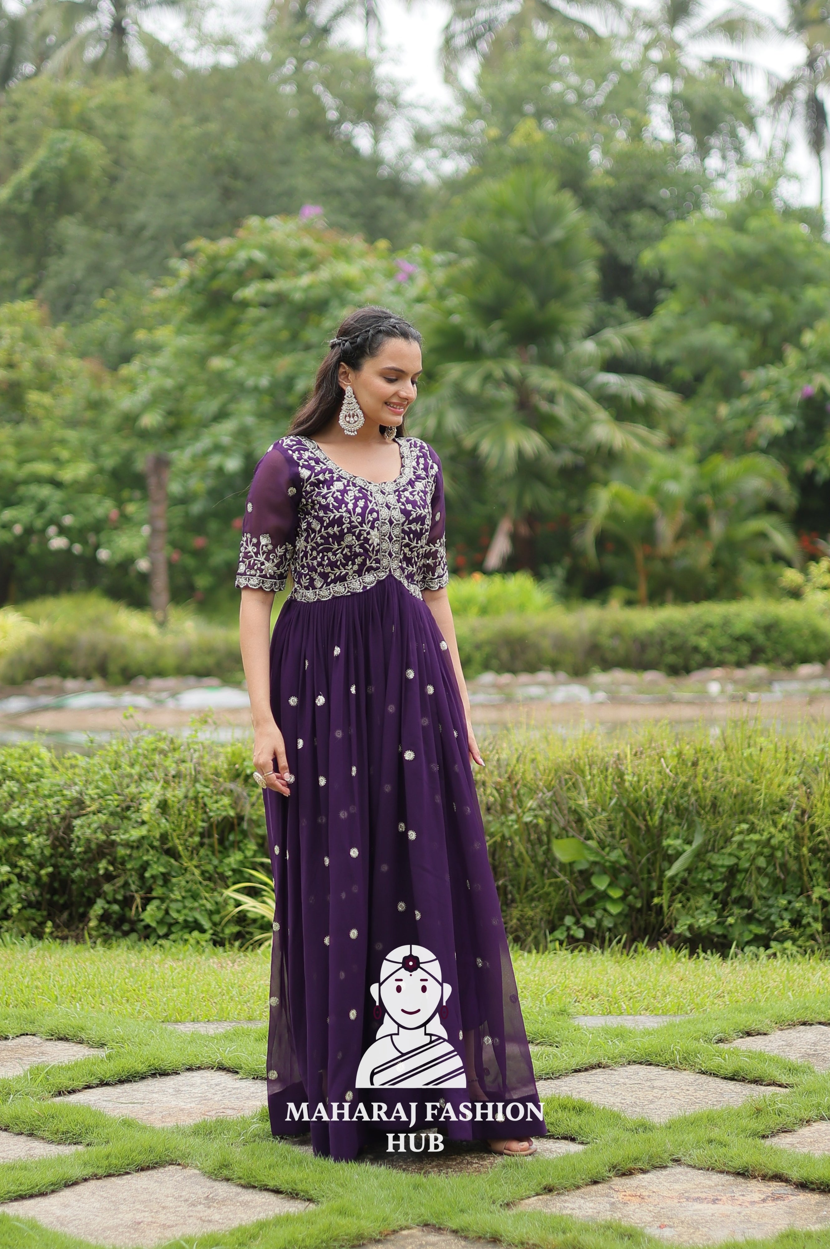 🎀 Party-Ready Gown in Zari Embroidery - Special Designer Gown