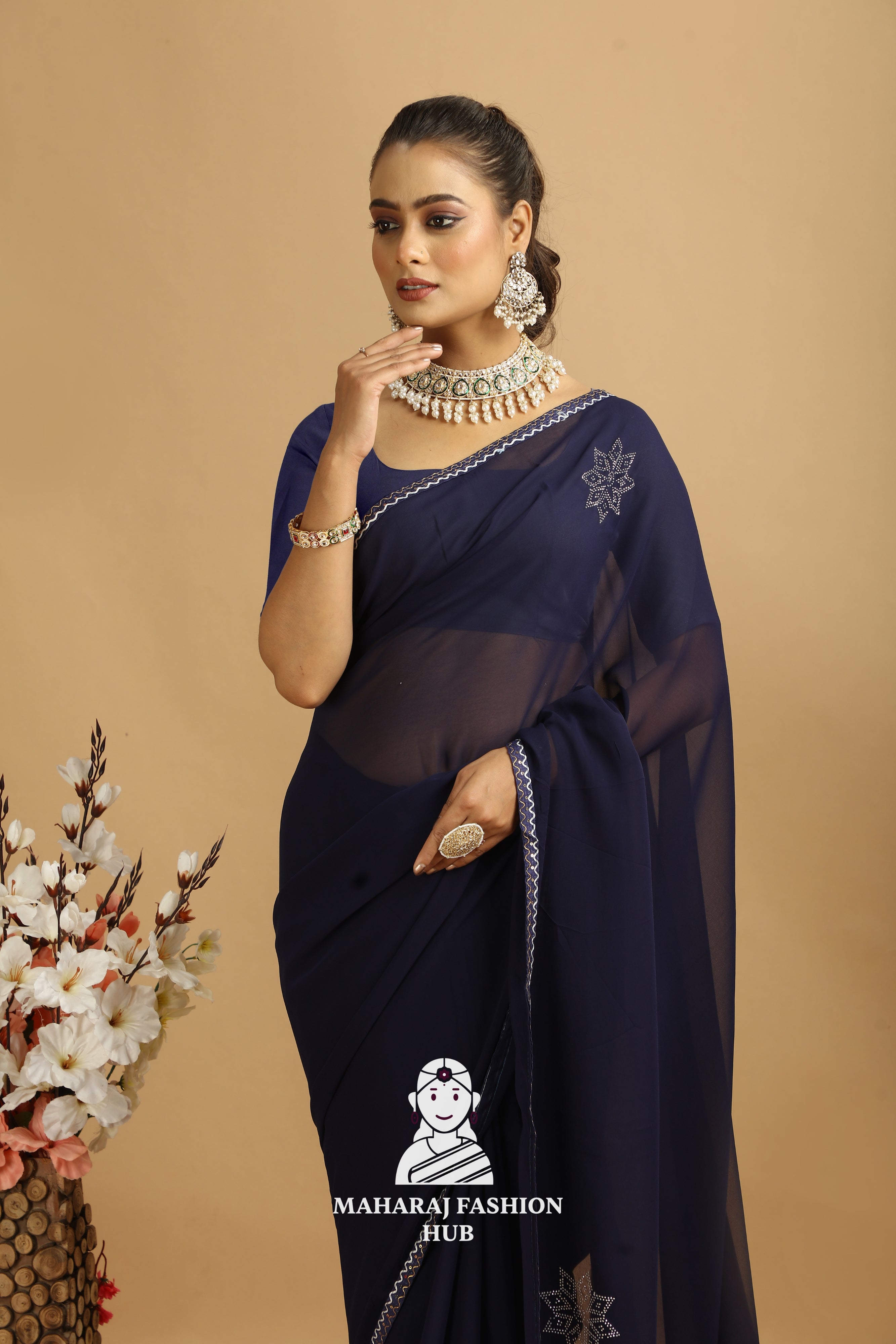 Maharaj Fashion Hub Printed Georgette Saree for Women – Daily Wear with Designer Touch