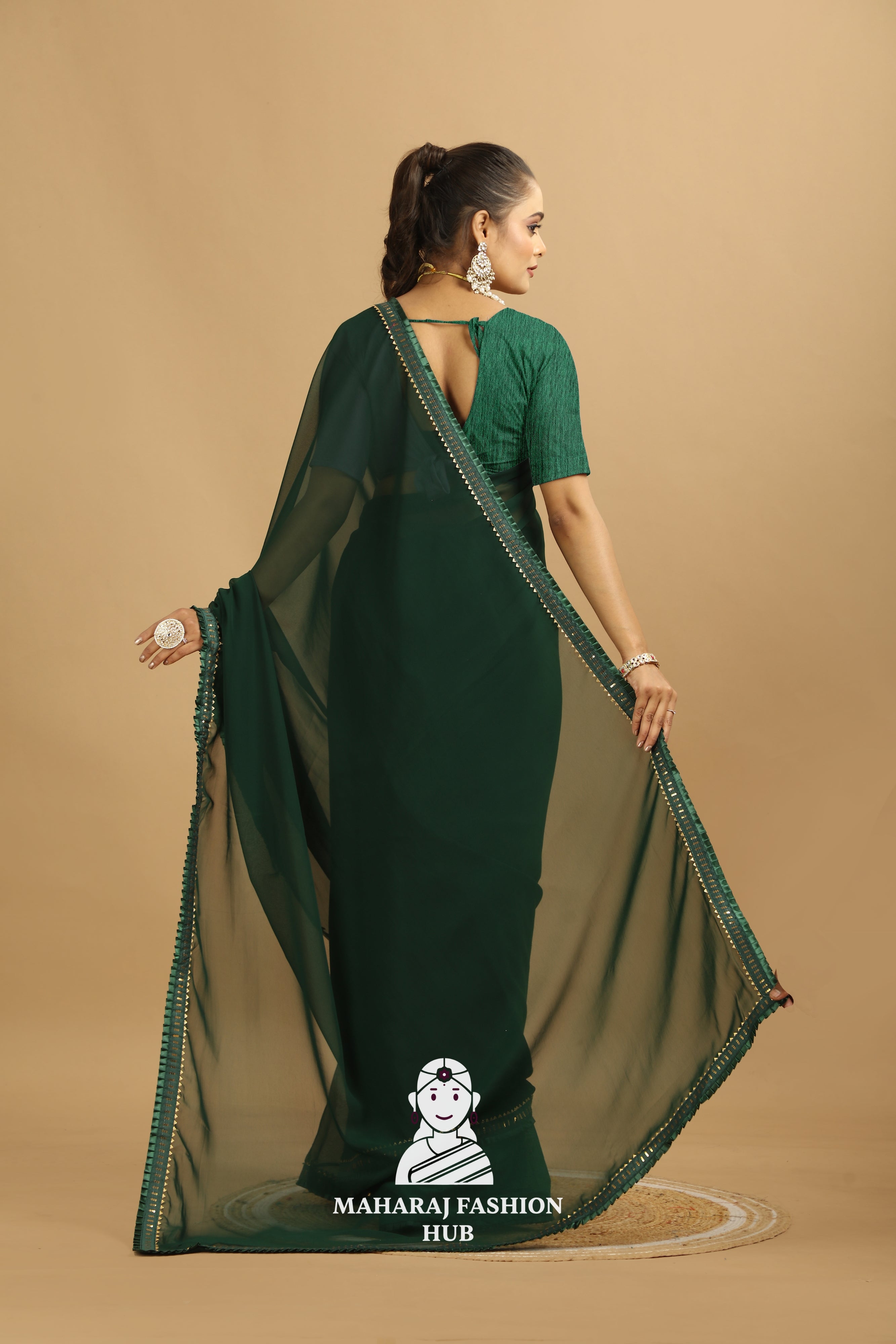 Maharaj Fashion Hub Women's Georgette Saree – Graceful Prints for Cultural Celebrations