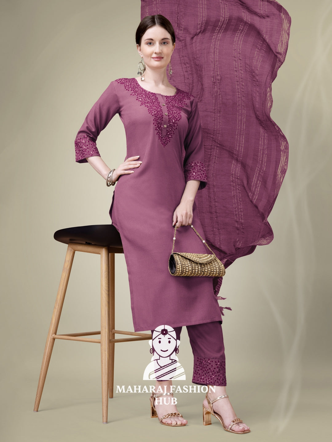 Maharaj Fashion Hub Women's Elegant Kurti Pant Dupatta Set