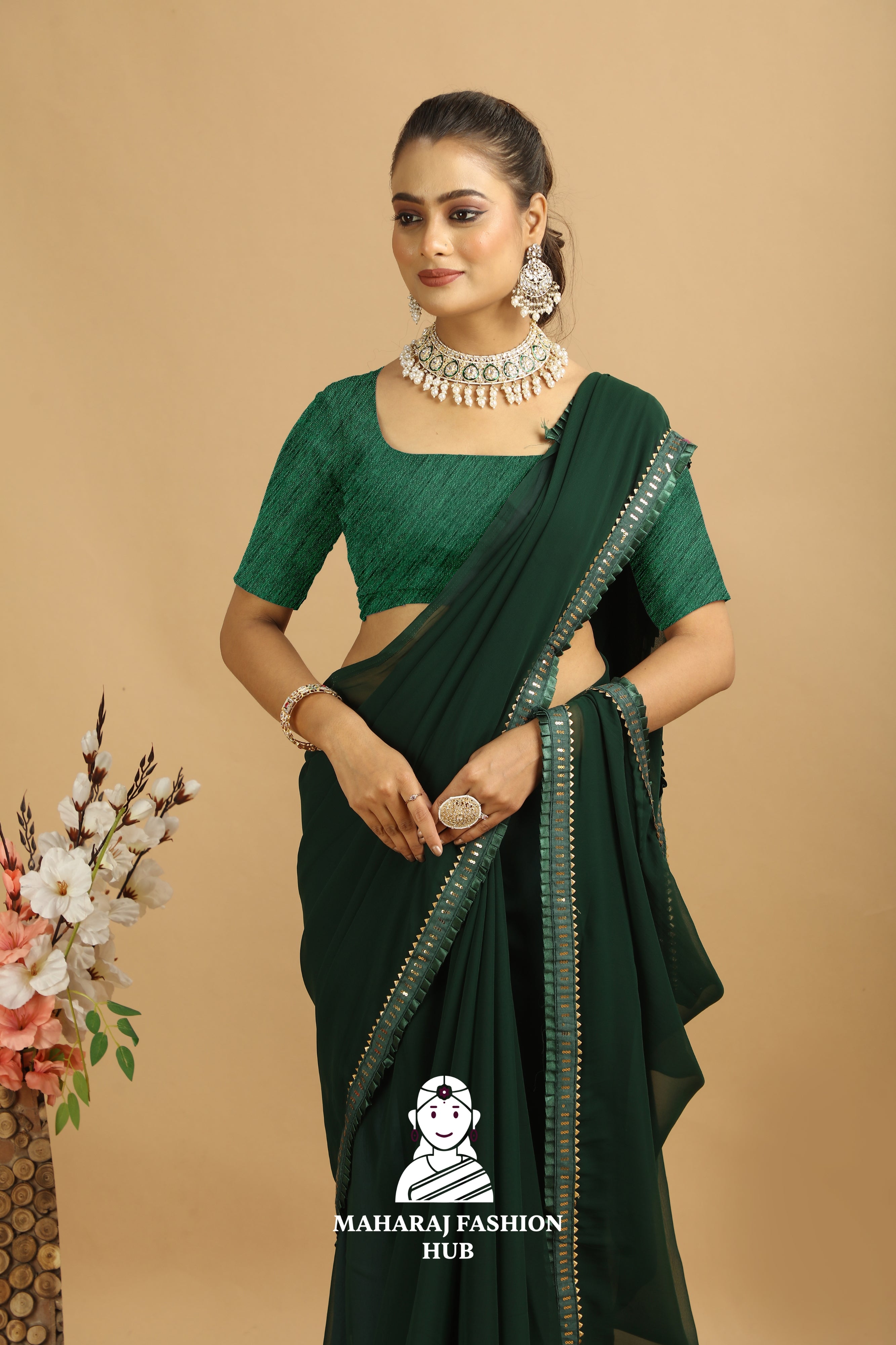 Maharaj Fashion Hub Women's Georgette Saree – Graceful Prints for Cultural Celebrations