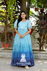 Elegant Maslin Crochet & Bandhej Print Gown