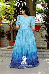 Elegant Maslin Crochet & Bandhej Print Gown