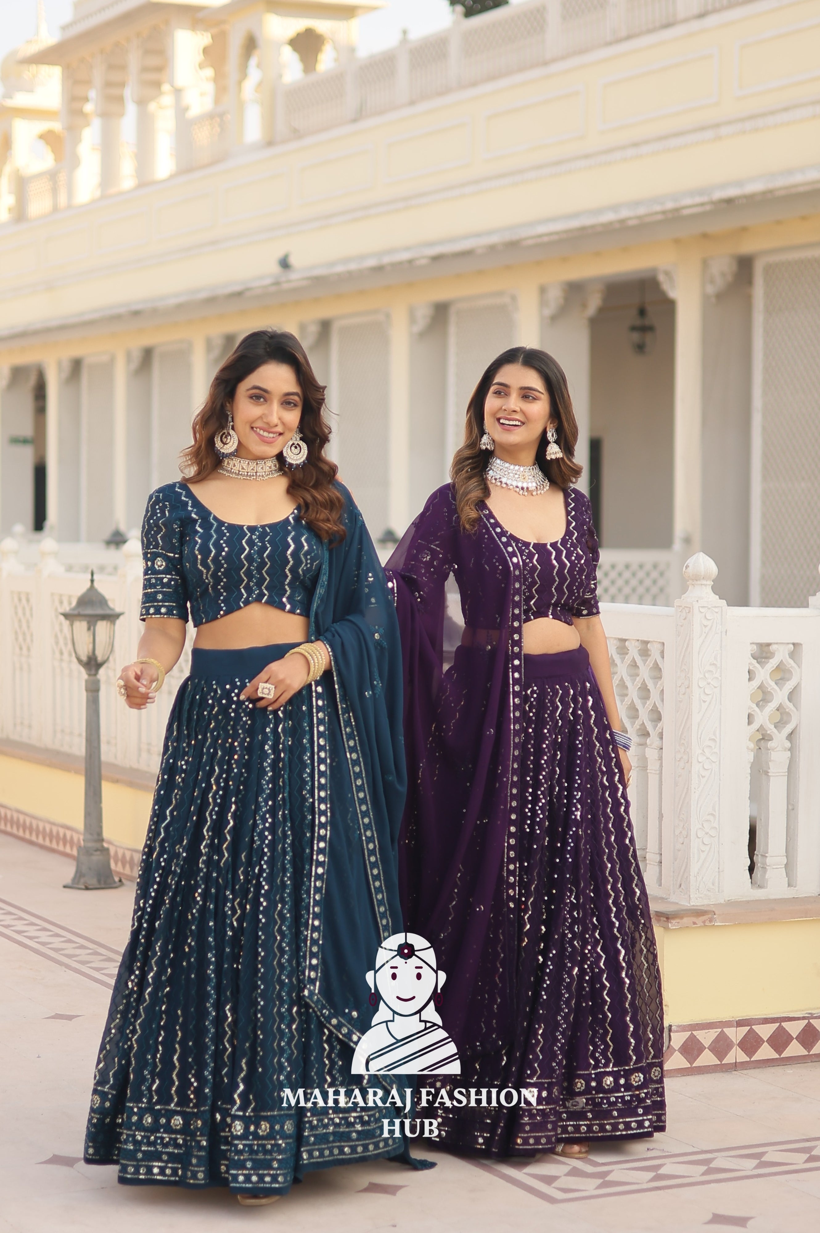 👗 Faux Blooming Lehenga Choli Set with Sequins & Thread Embroidery Work – Includes Matching Dupatta