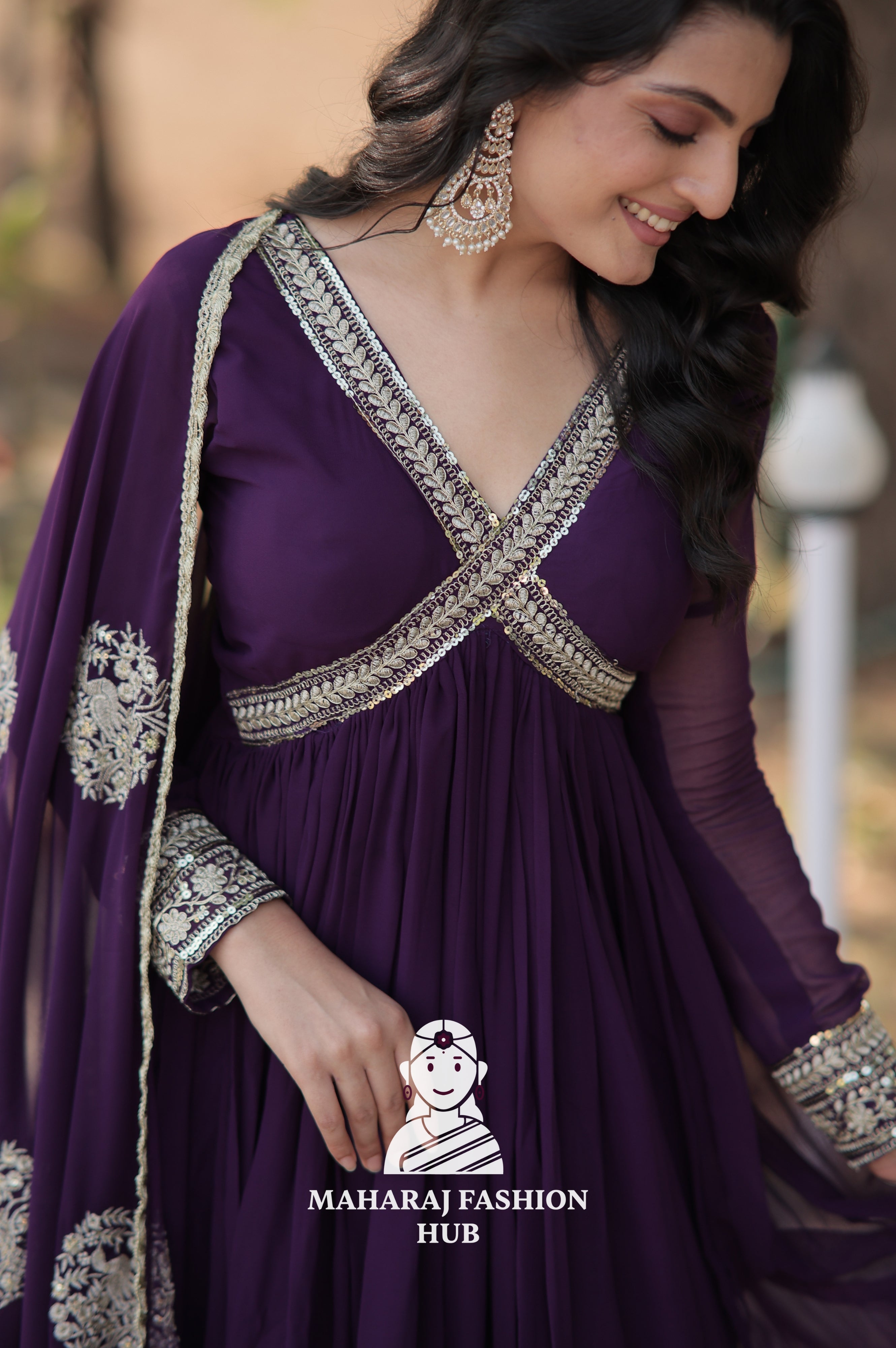 Stunning Fabric Craft with Sequins Embroidered Dupatta - Special Designer Gown