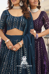 👗 Faux Blooming Lehenga Choli Set with Sequins & Thread Embroidery Work – Includes Matching Dupatta