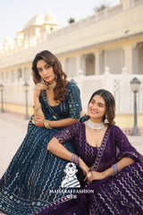 👗 Faux Blooming Lehenga Choli Set with Sequins & Thread Embroidery Work – Includes Matching Dupatta