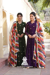 Special Designer Gown Set in Faux Blooming with Embroidered Silk Dupatta - Combo Offer Gown