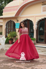 Half Sleeve Faux Blooming Gown with Rich Embroidery