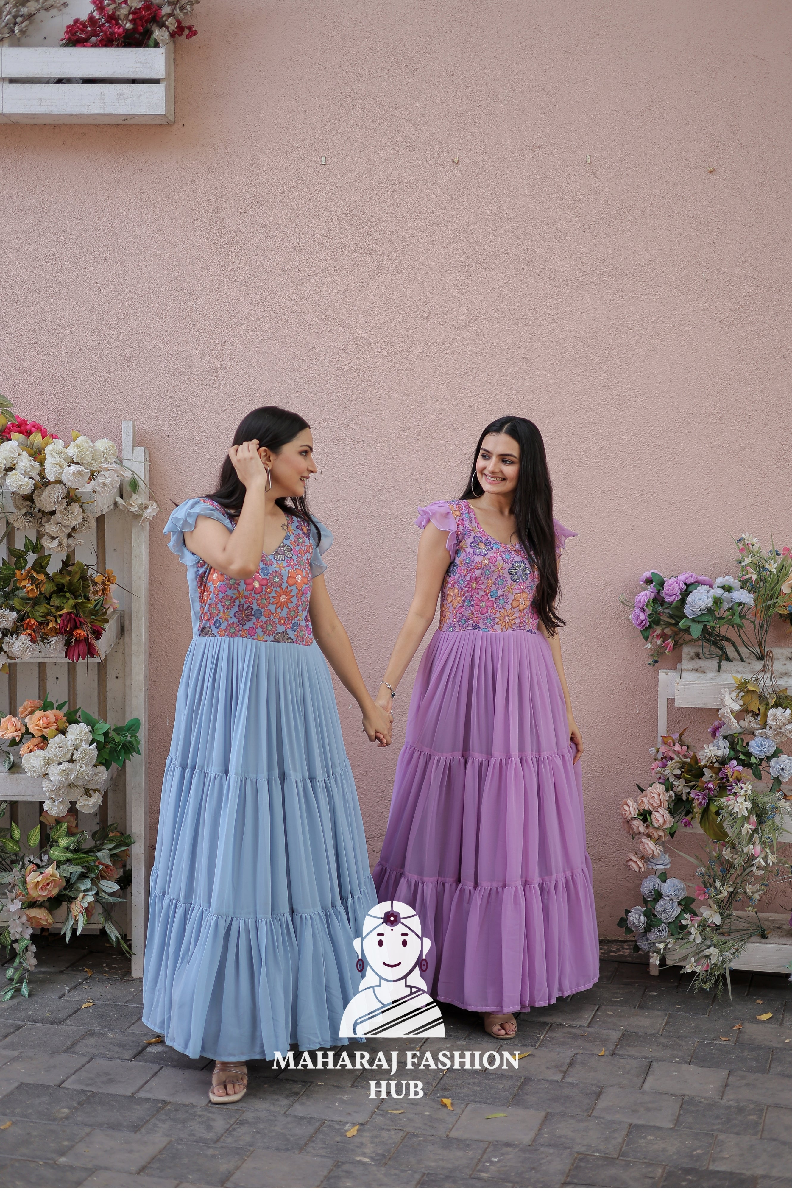 🌸 Faux Georgette Floral Combo Offer Gown – Style Meets Savings!