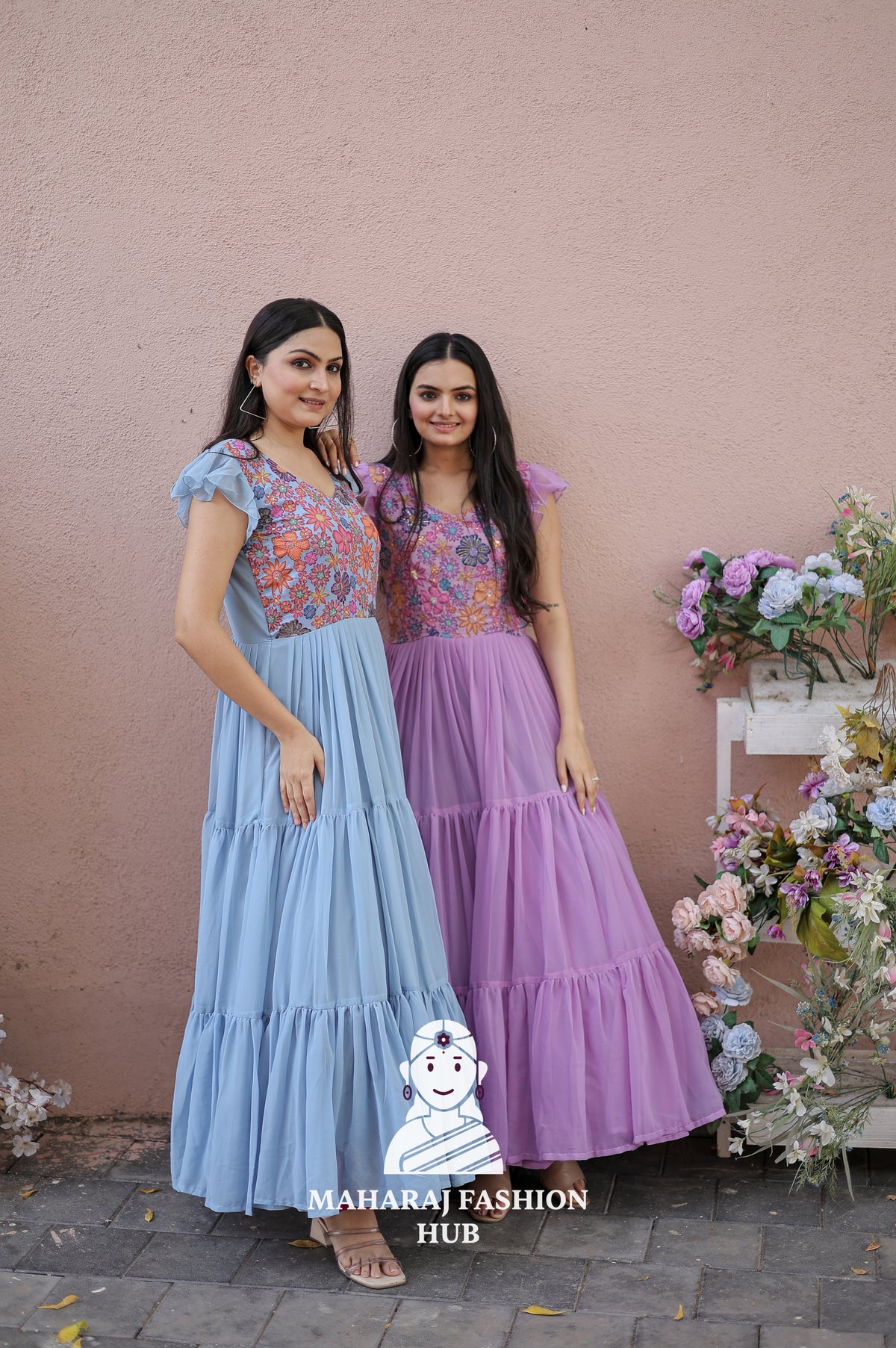 🌸 Faux Georgette Floral Combo Offer Gown – Style Meets Savings!