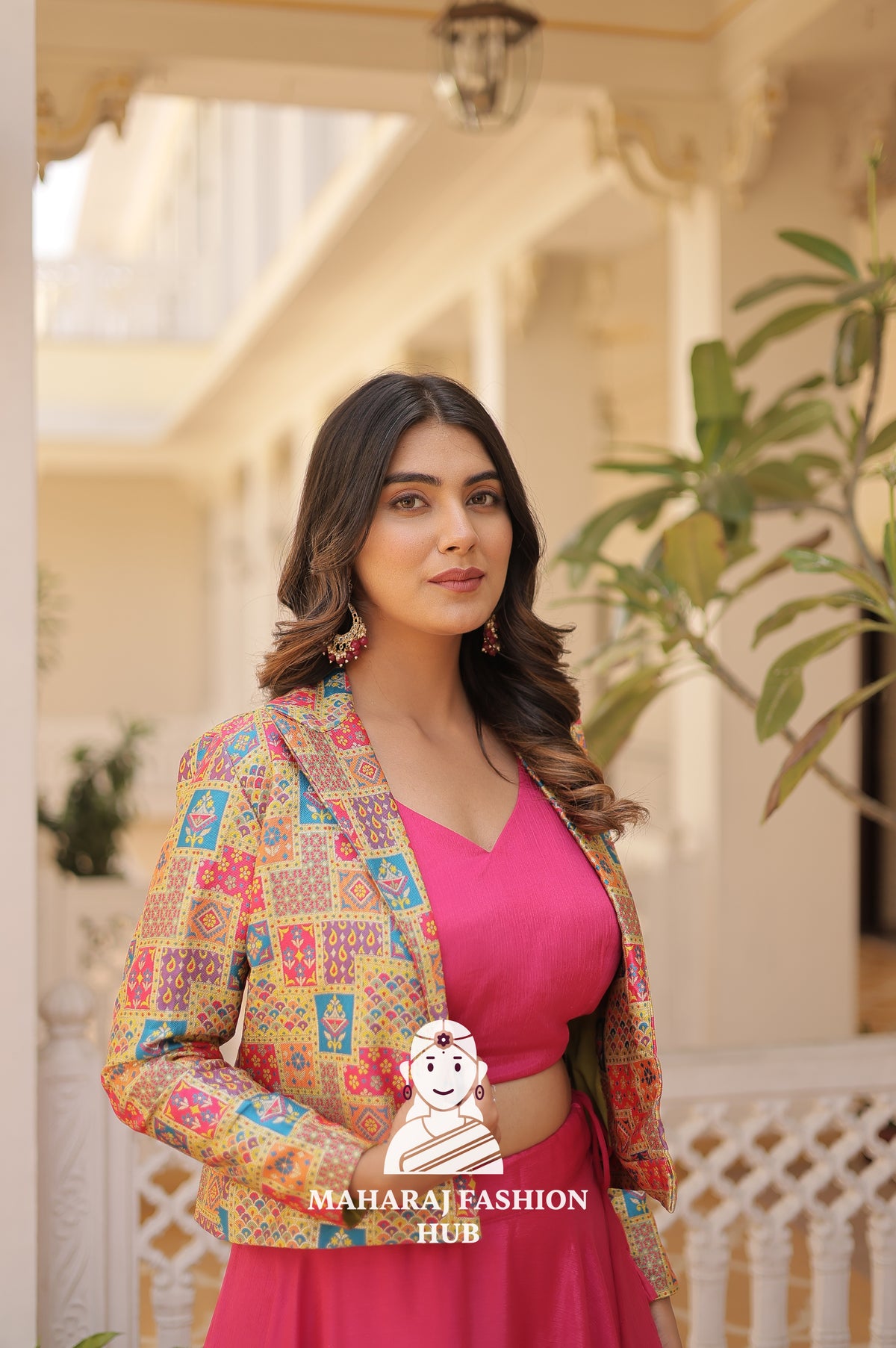 Fancy Flair Chinnon Lehenga with Sleeveless Blouse and Stylish Jacquard Koti