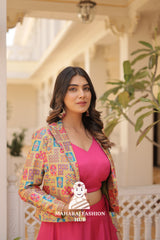 Fancy Flair Chinnon Lehenga with Sleeveless Blouse and Stylish Jacquard Koti