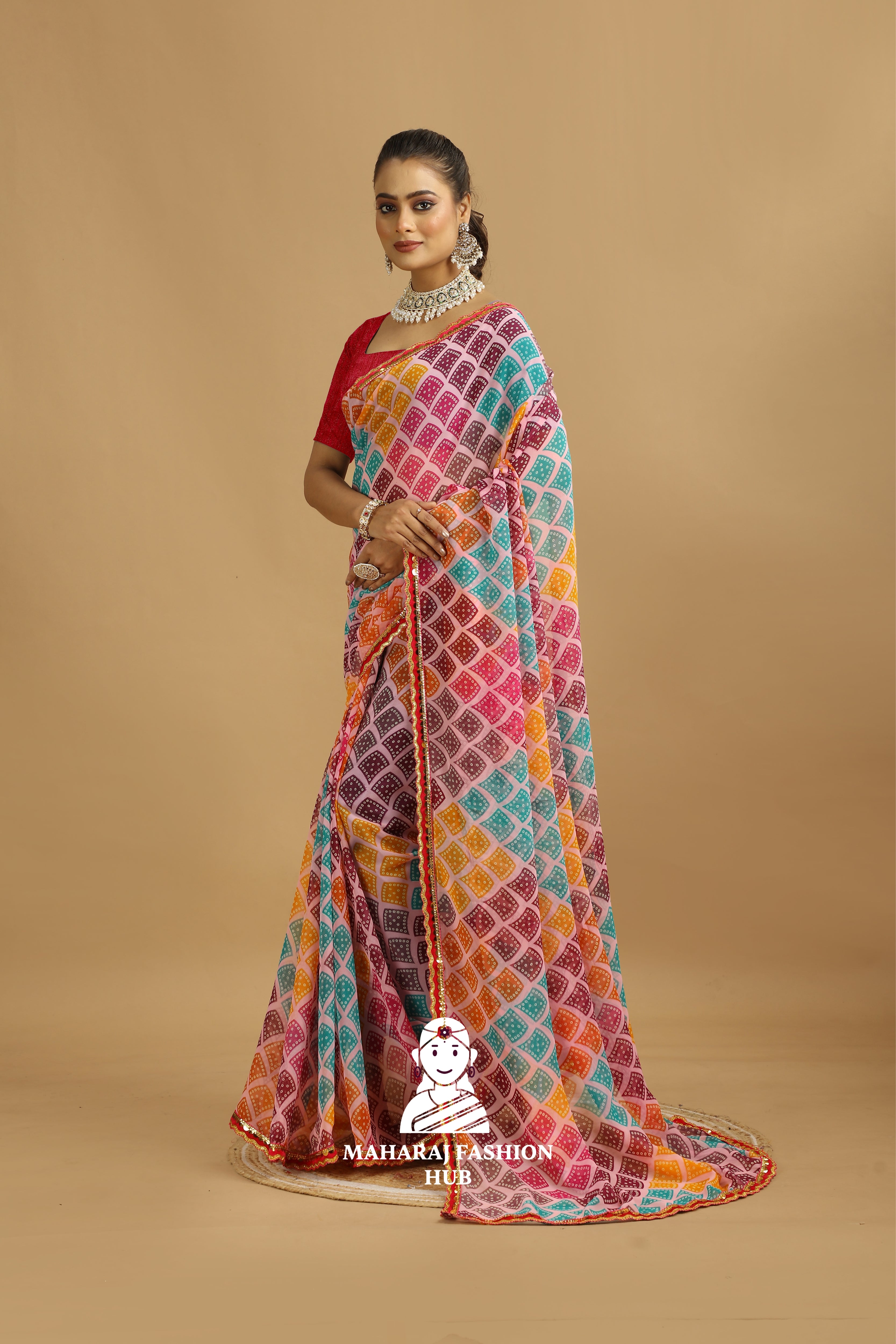 Maharaj Fashion Hub Festive Georgette Saree – Traditional Saree with Zari Border and Blouse Piece for Women