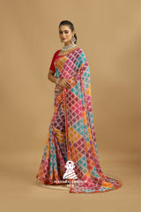 Maharaj Fashion Hub Festive Georgette Saree – Traditional Saree with Zari Border and Blouse Piece for Women