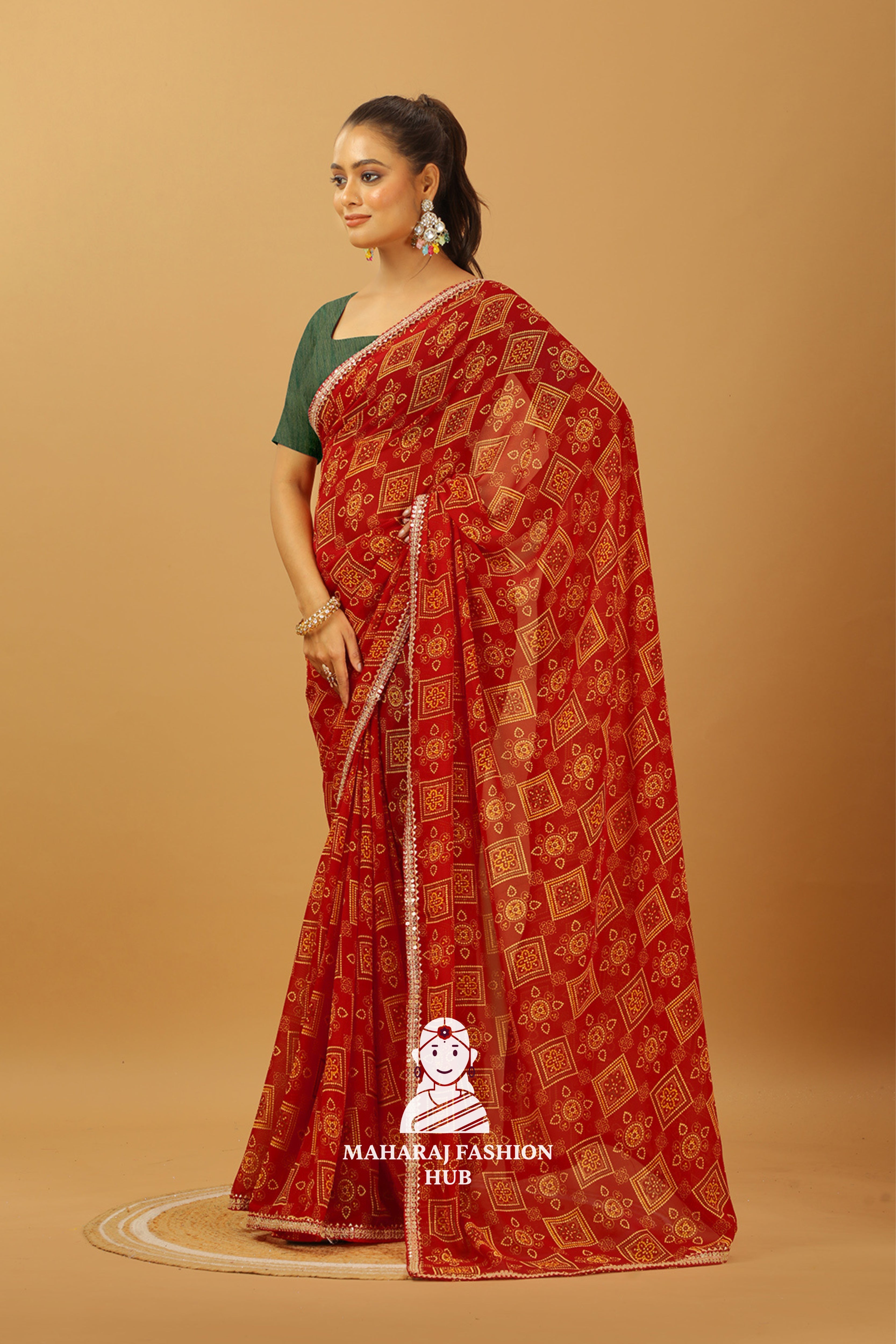 Maharaj Fashion Hub Women's Georgette Saree in Maroon with Sequin Work – Party Wear