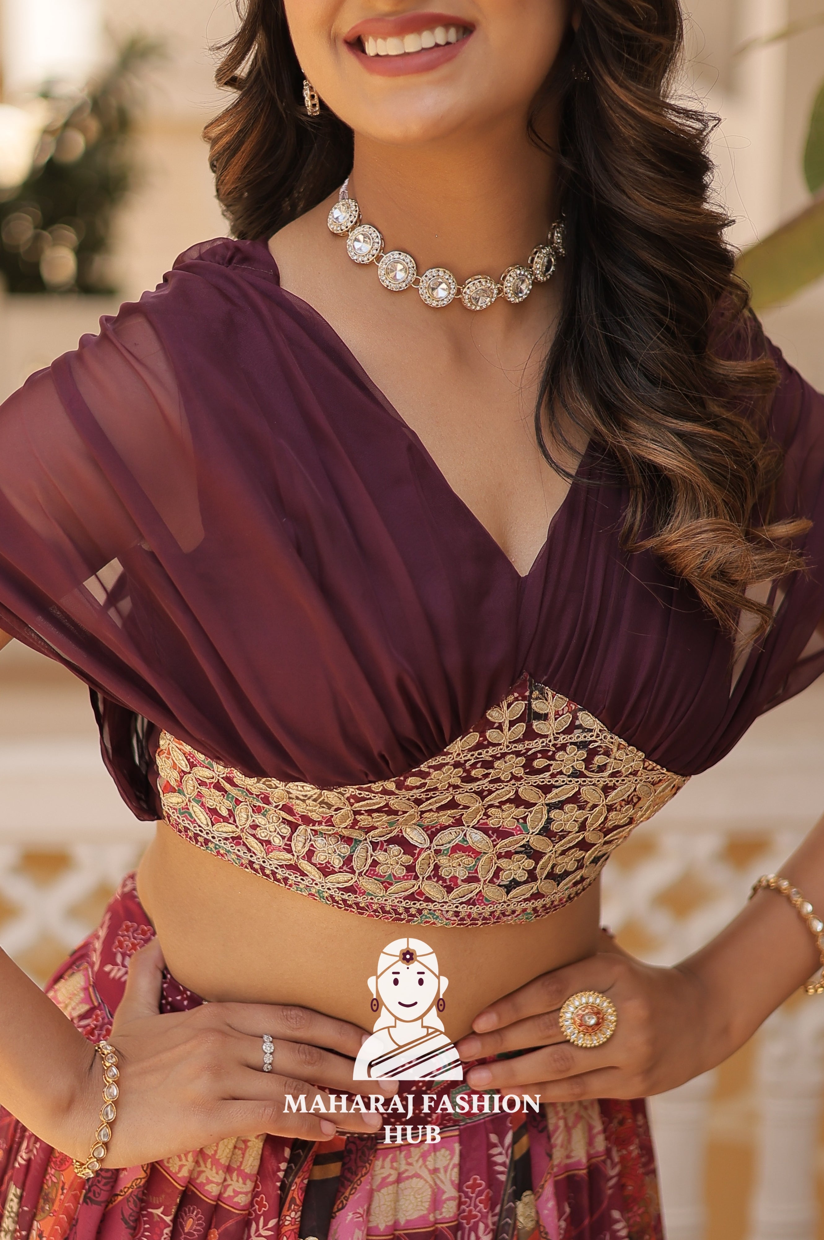 ✨ Royal Radiance – Russian Silk Printed Lehenga Choli Set with Elegant Foil Work