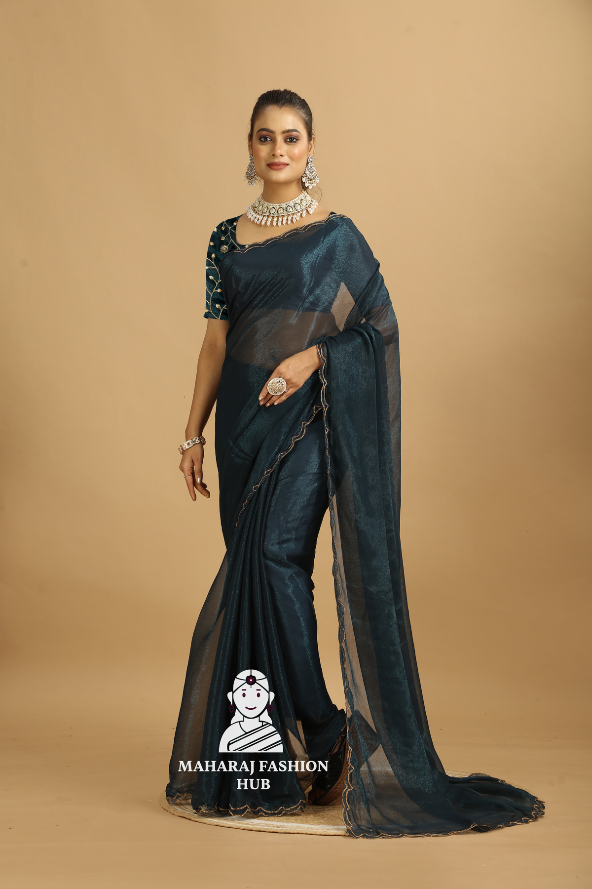 New Premium Chiffon Silk Saree with Classic Arco Border Perfect for Party Wear
