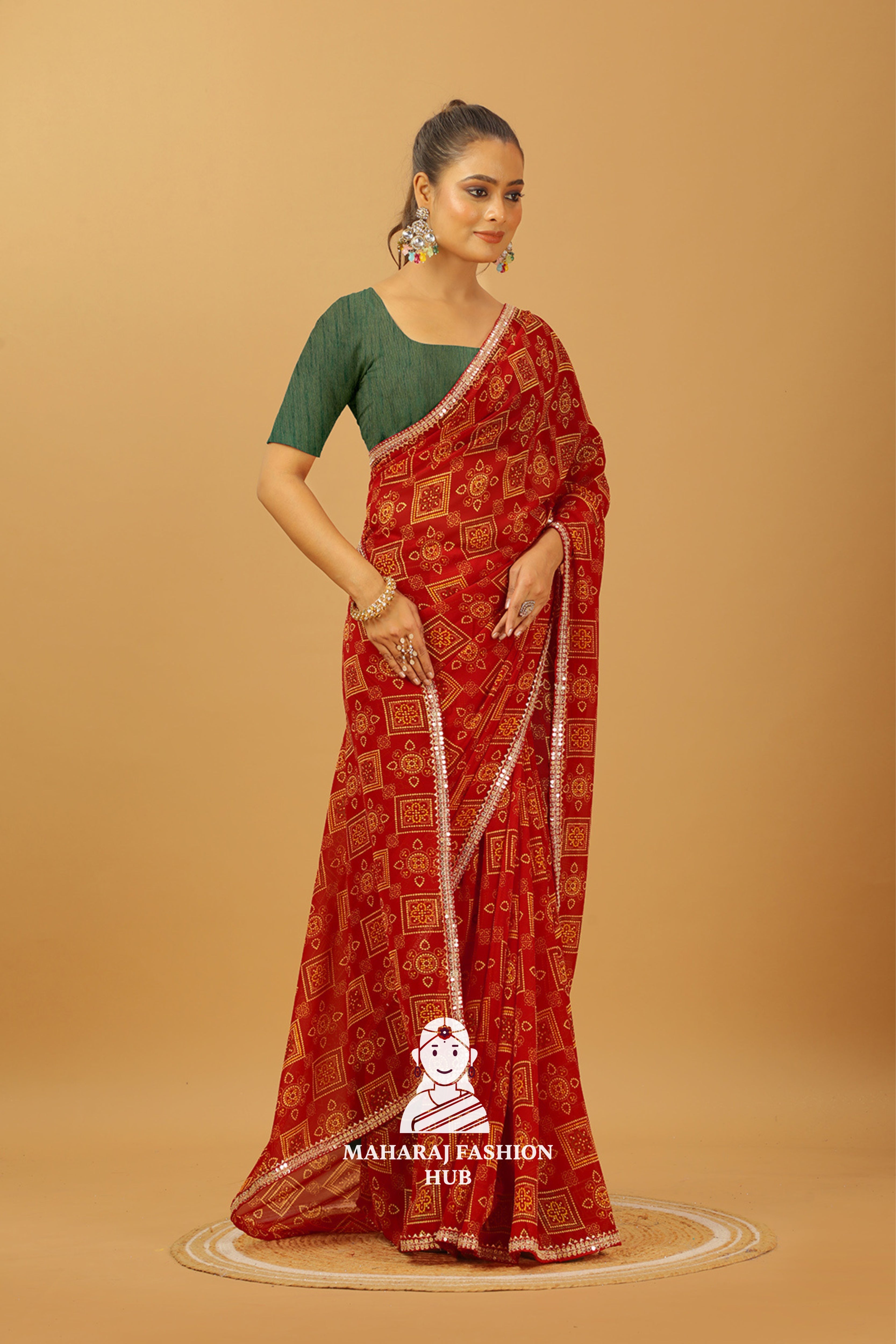 Maharaj Fashion Hub Women's Georgette Saree in Maroon with Sequin Work – Party Wear