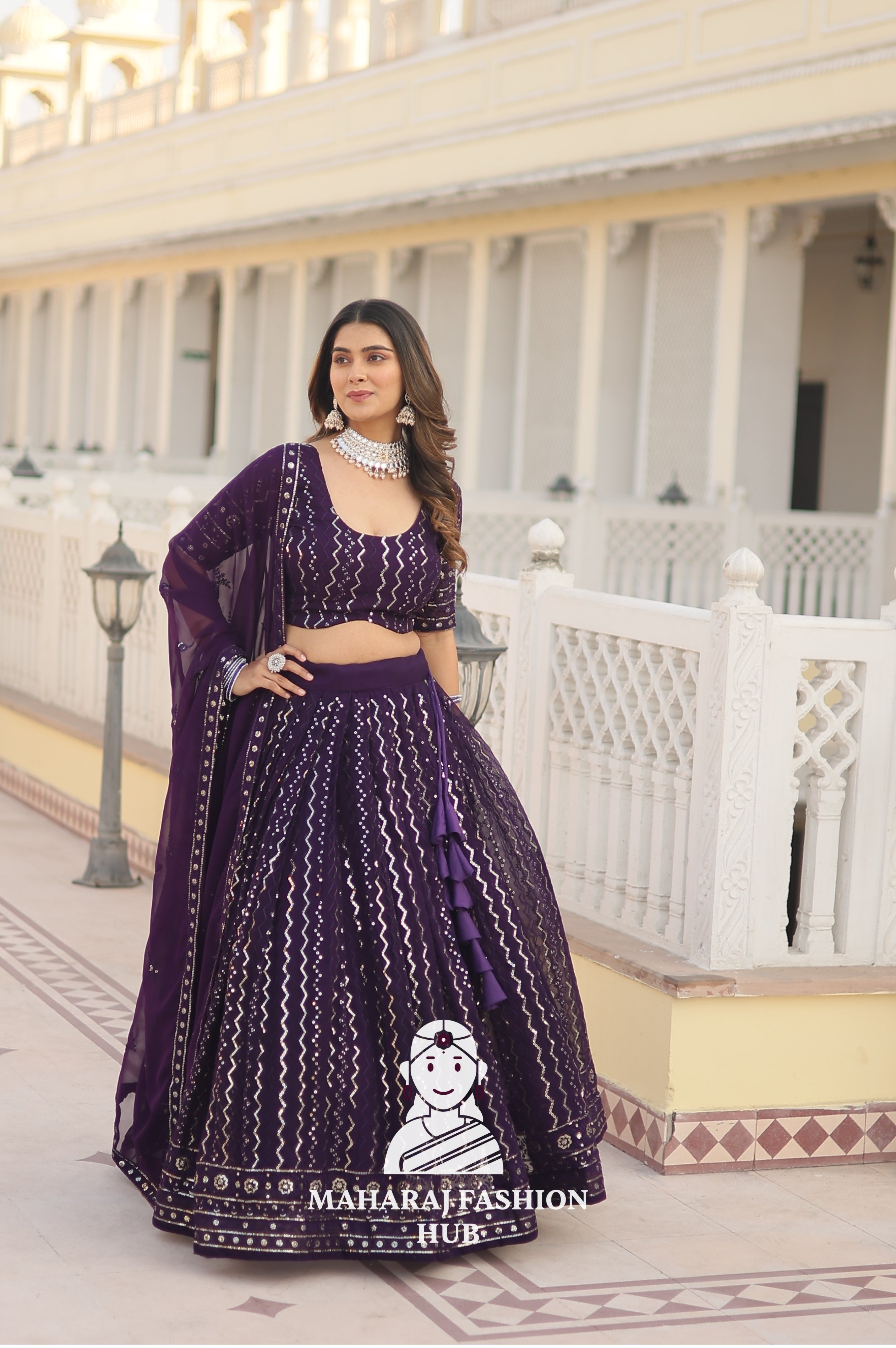 👗 Faux Blooming Lehenga Choli Set with Sequins & Thread Embroidery Work – Includes Matching Dupatta