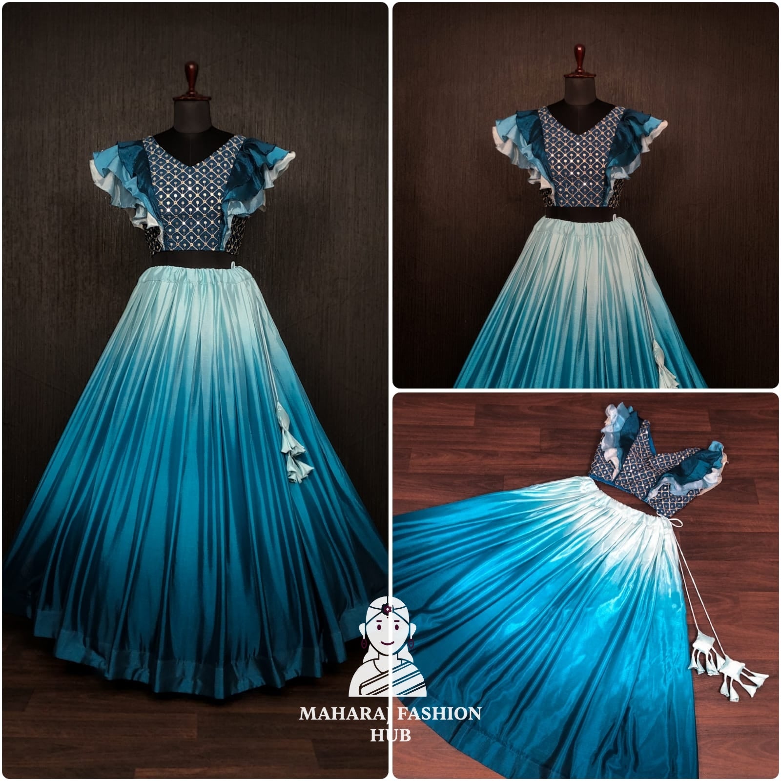Colourful Chinnon Flared Lehenga with Sequins & Chikankari Frill Blouse – Trendsetting Lehenga-Choli for Stylish Women 💕
